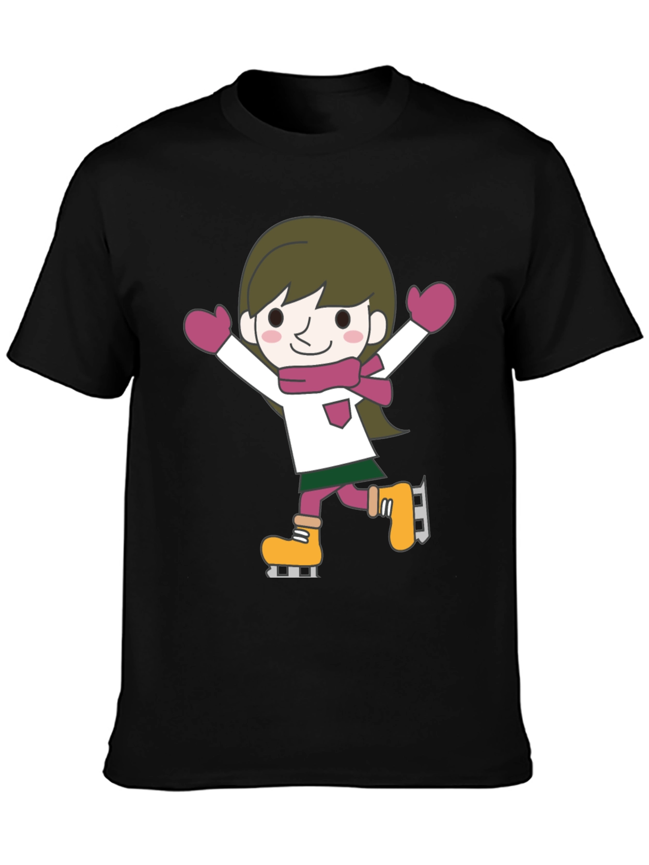 Cute Cartoon Skater Graphic Tee - Black