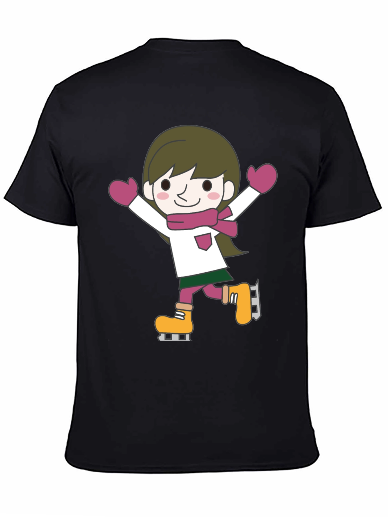 Cute Cartoon Skater Graphic Tee - Black