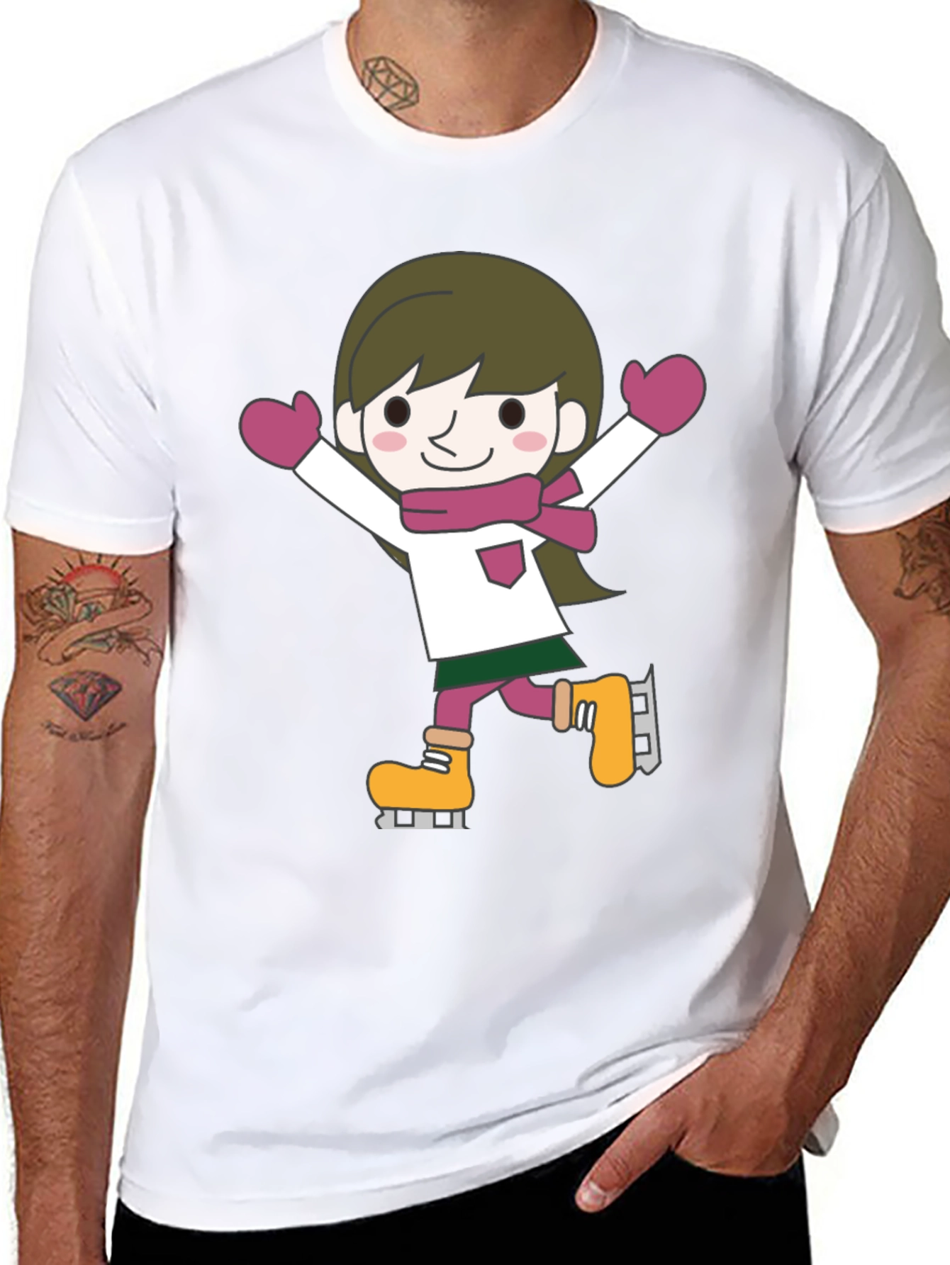 Cute Cartoon Skater Graphic Tee - Black