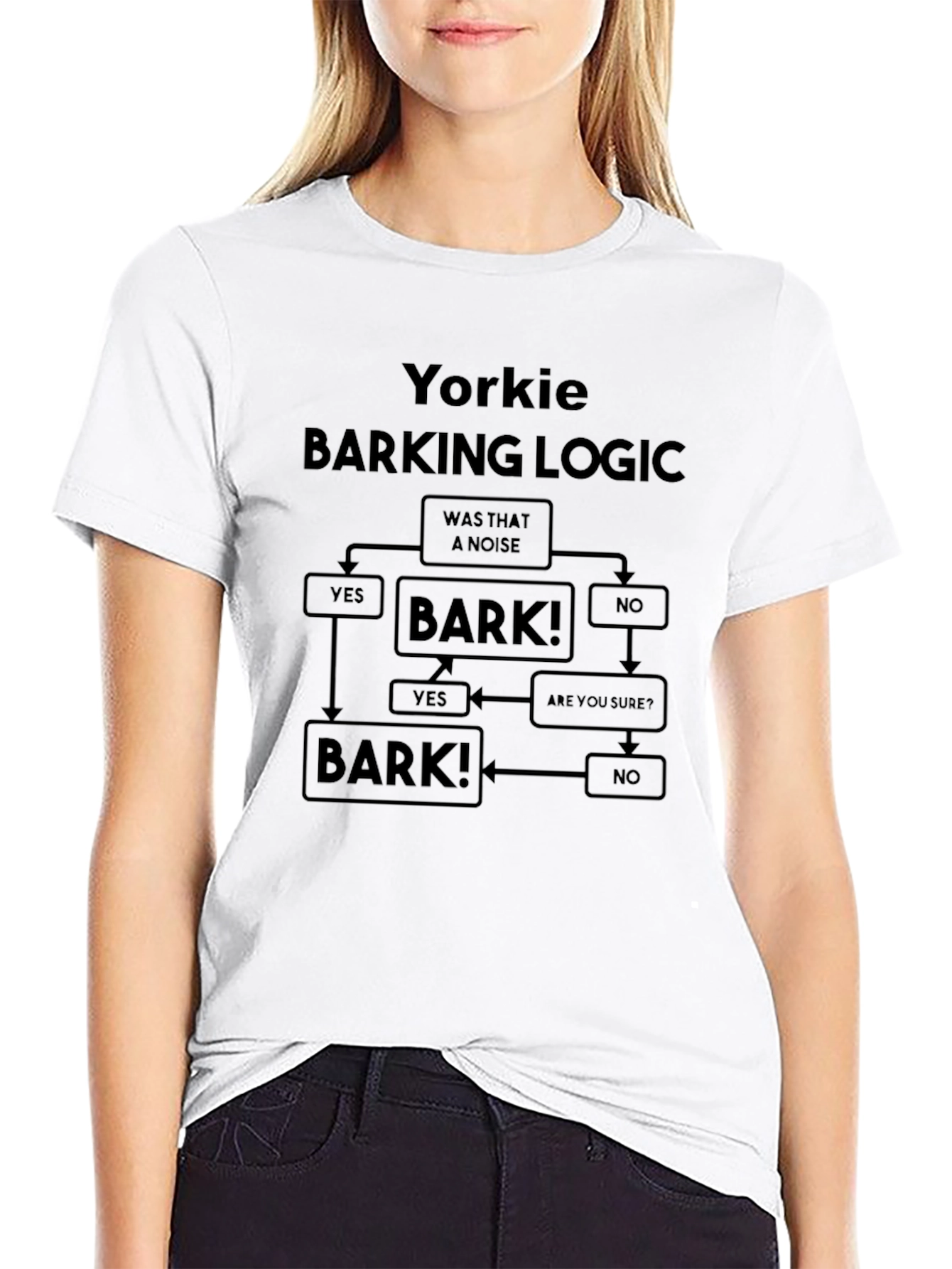 Yorkie Barking Logic Black T-Shirt