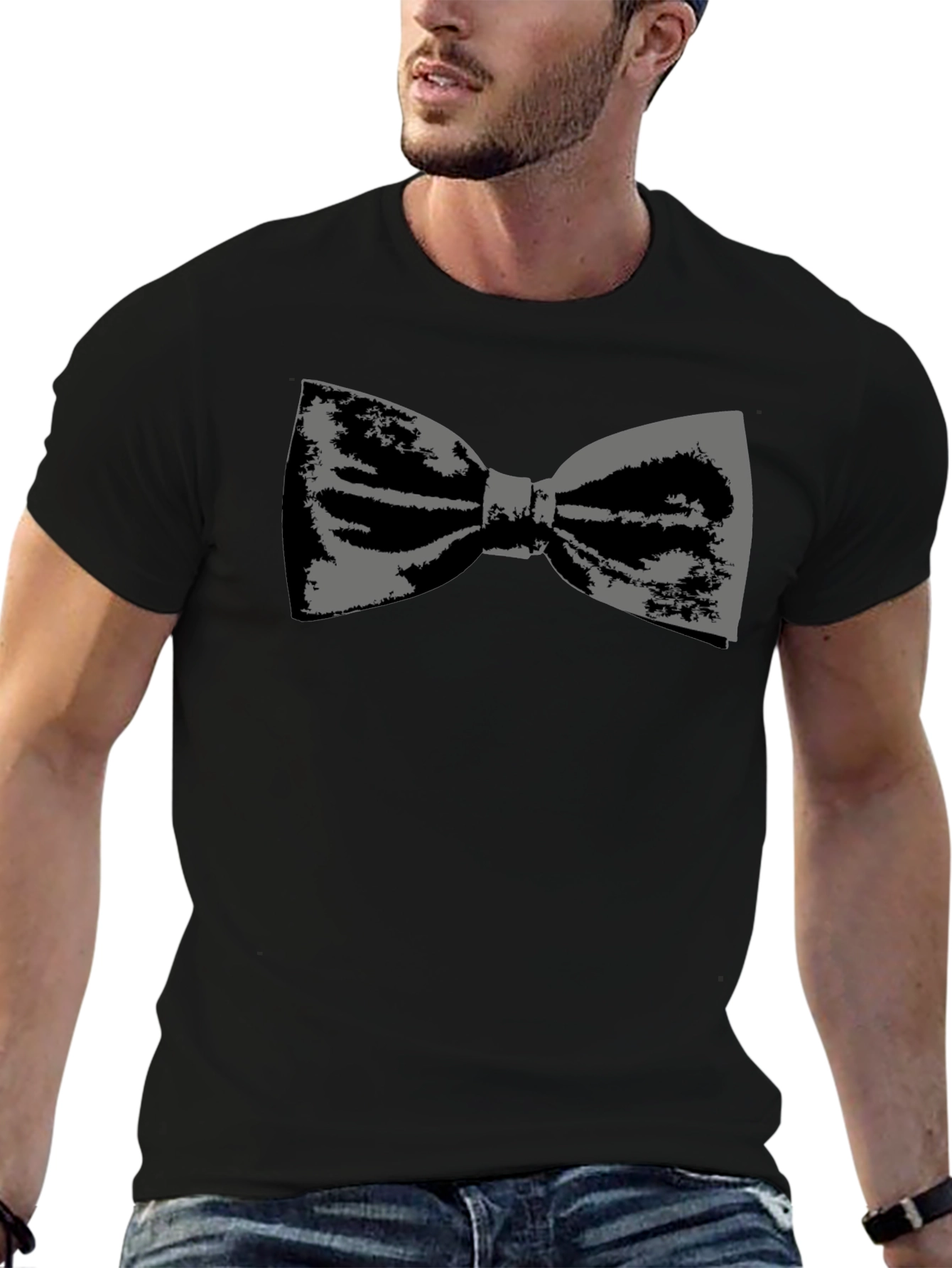 Stylish Bowtie Graphic Tee - Classic Black