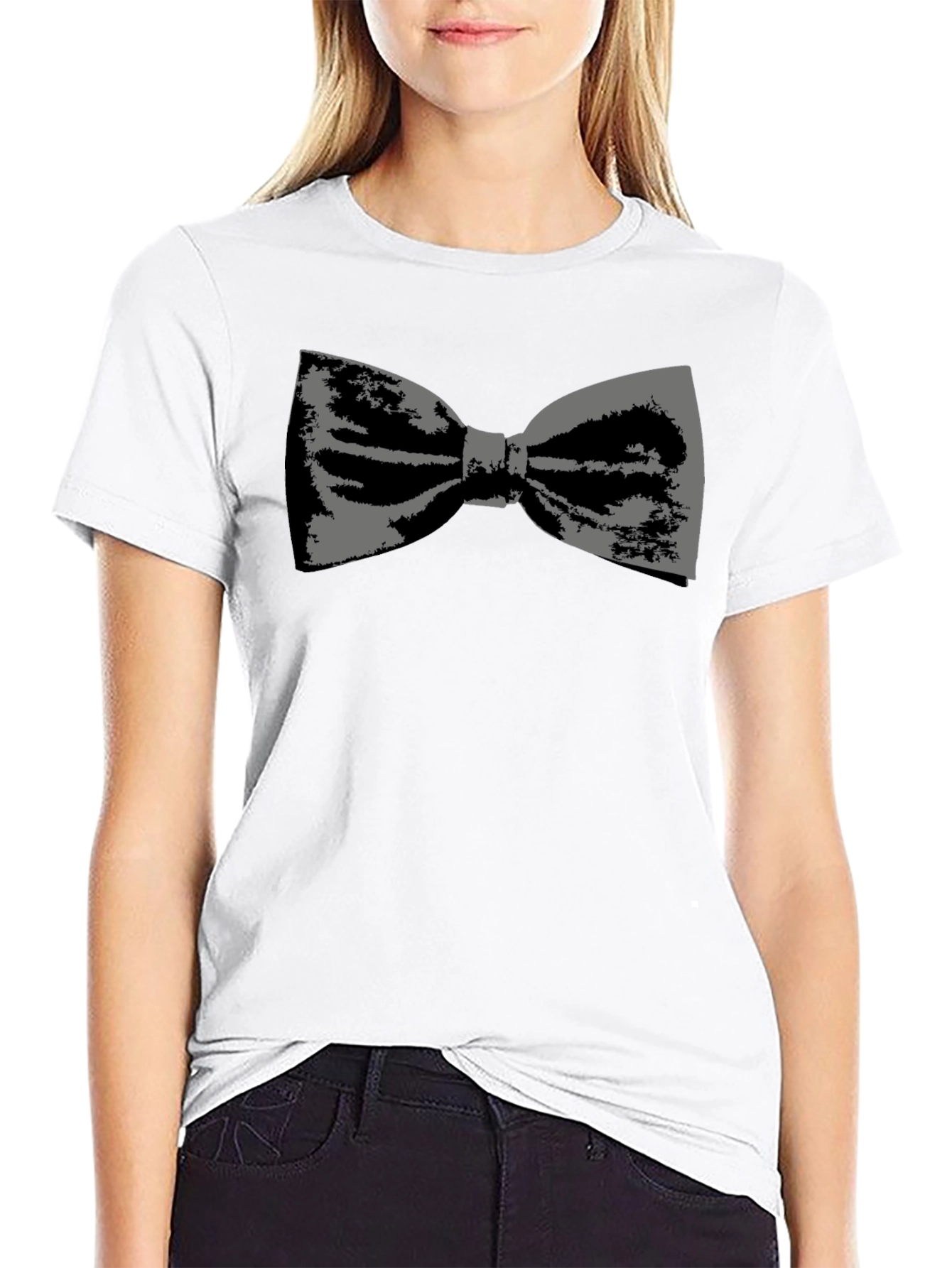 Stylish Bowtie Graphic Tee - Classic Black