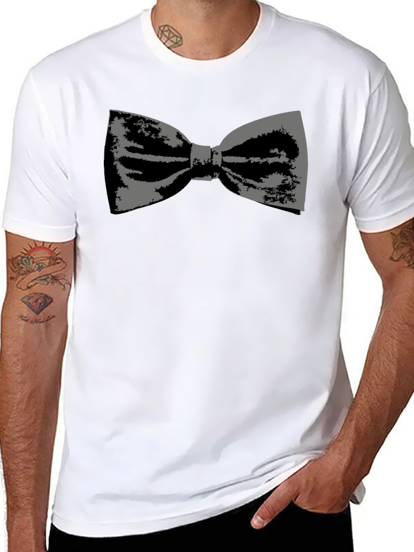 Stylish Bowtie Graphic Tee - Classic Black