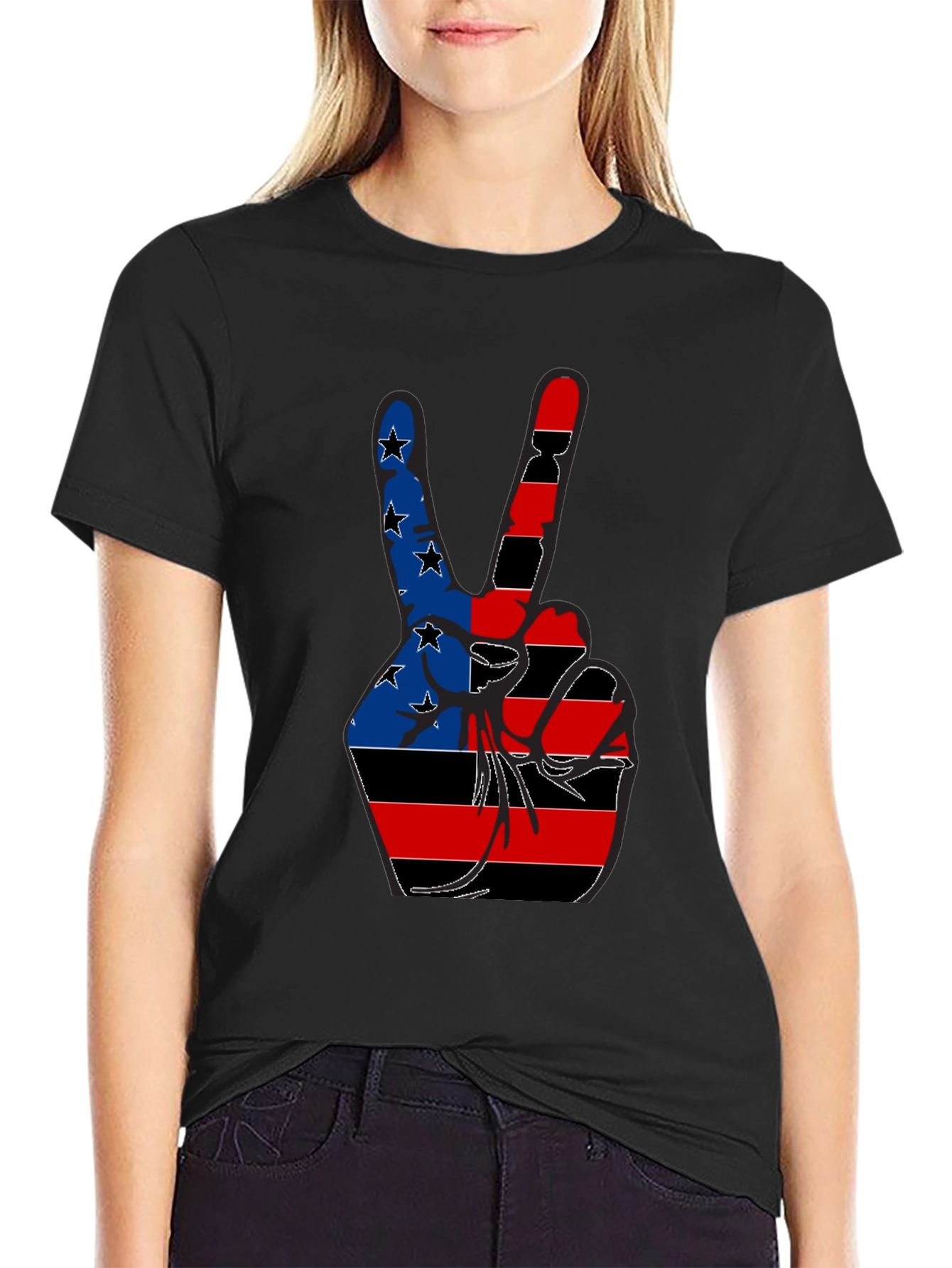 Patriotic Peace Sign Graphic Tee - Black