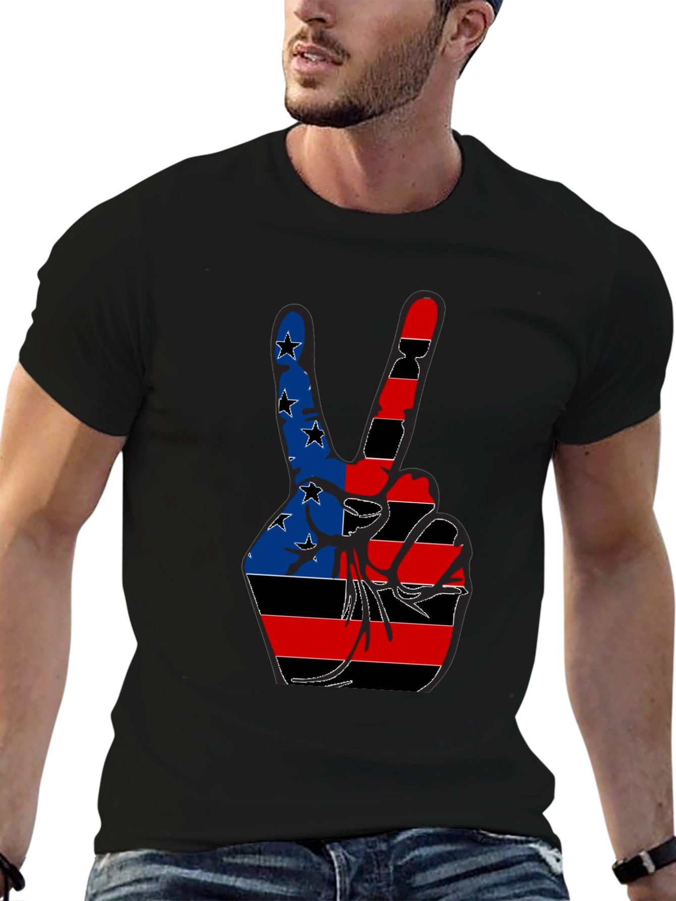 Patriotic Peace Sign Graphic Tee - Black