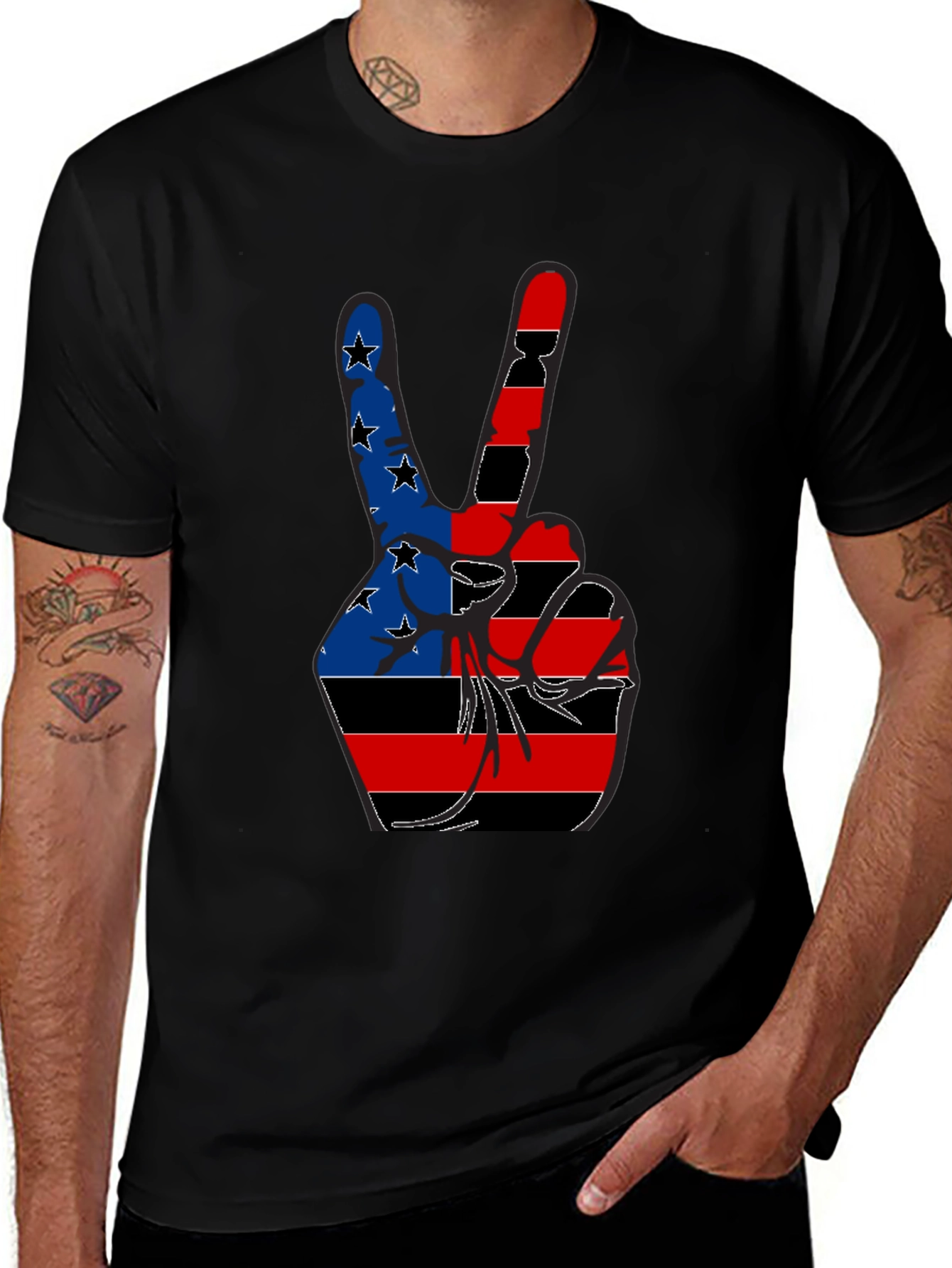 Patriotic Peace Sign Graphic Tee - Black