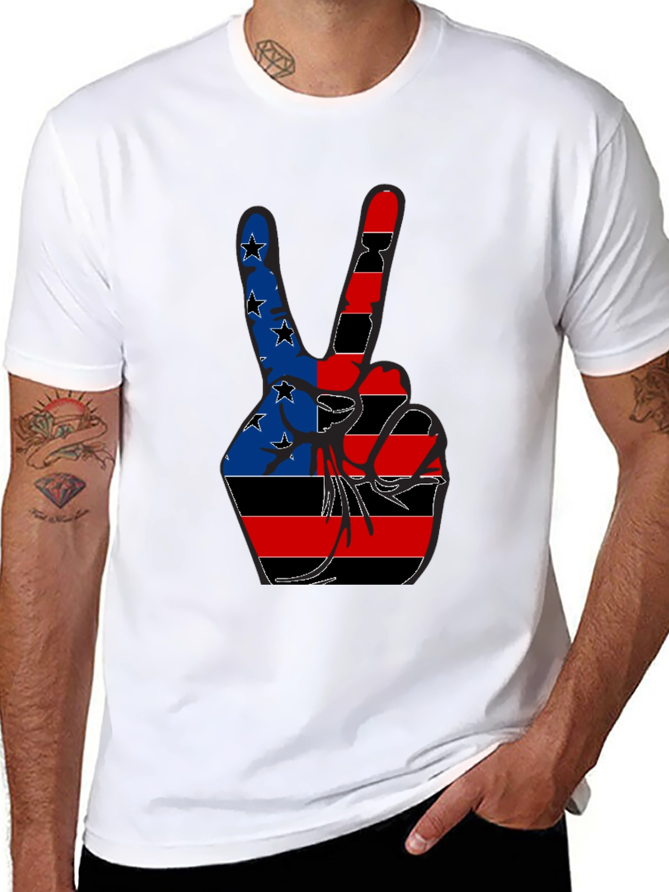 Patriotic Peace Sign Graphic Tee - Black