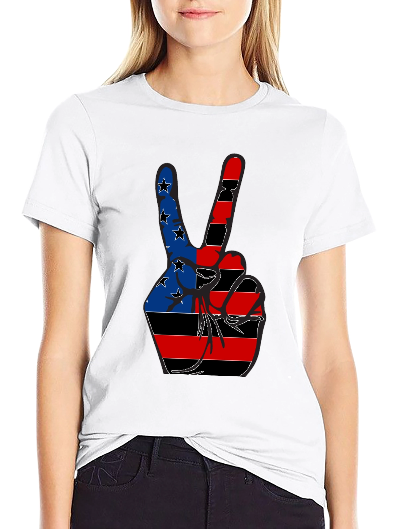 Patriotic Peace Sign Graphic Tee - Black