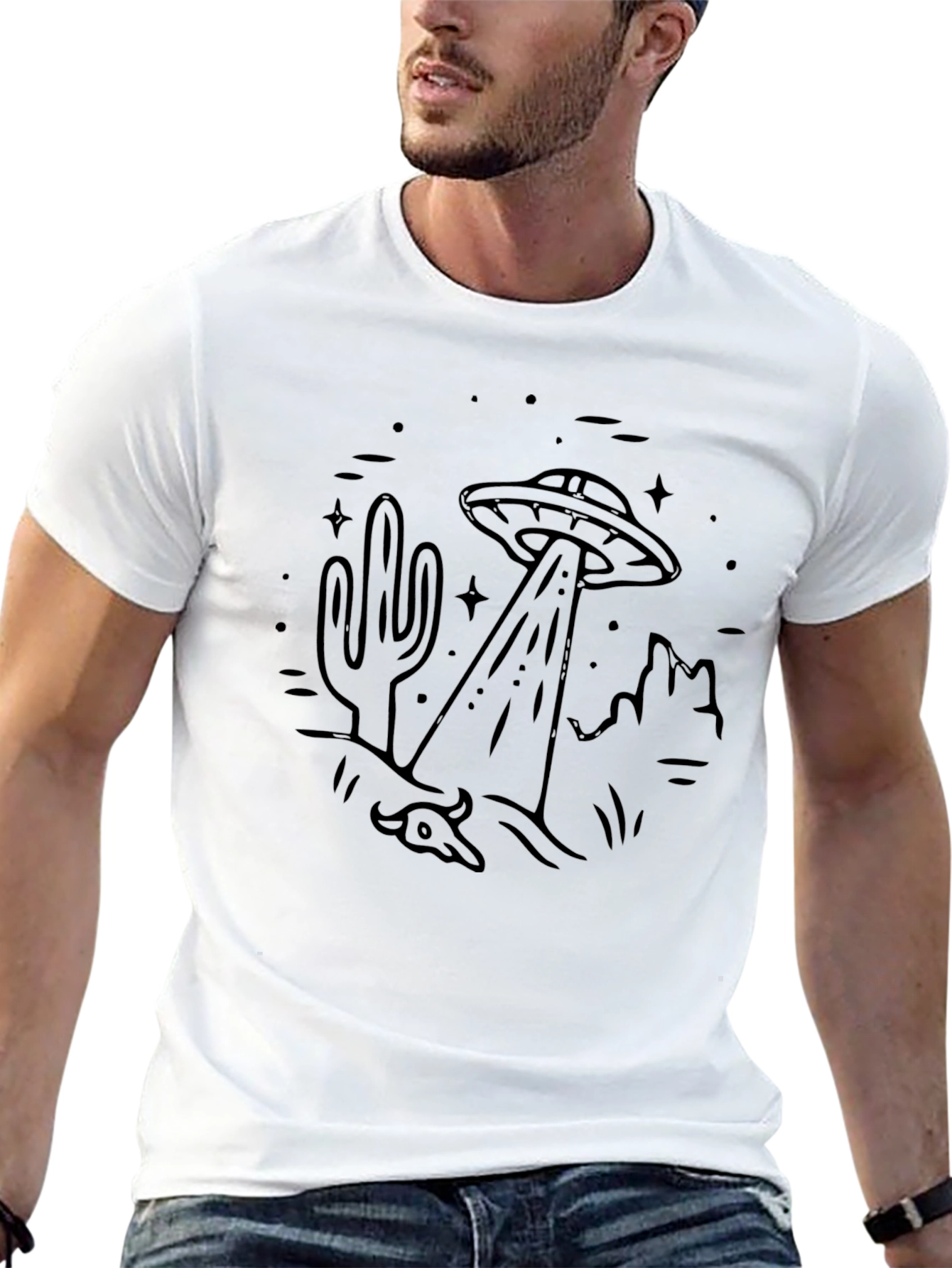 UFO Abduction Graphic Tee - Black Cotton T-Shirt
