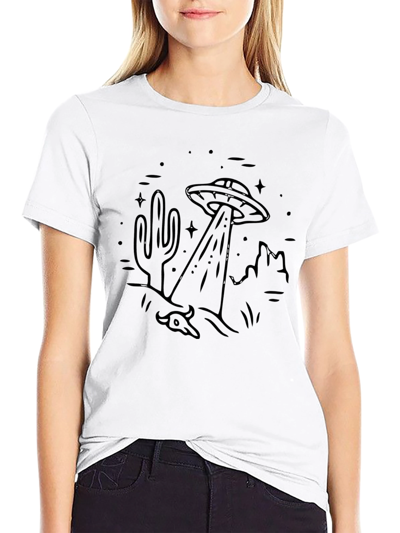 UFO Abduction Graphic Tee - Black Cotton T-Shirt