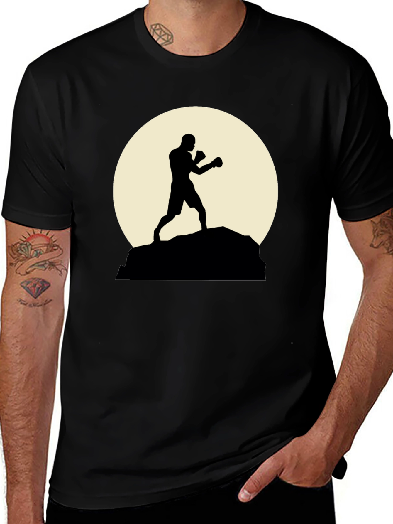 Silhouette Boxer Graphic Tee - Stylish Black Shirt