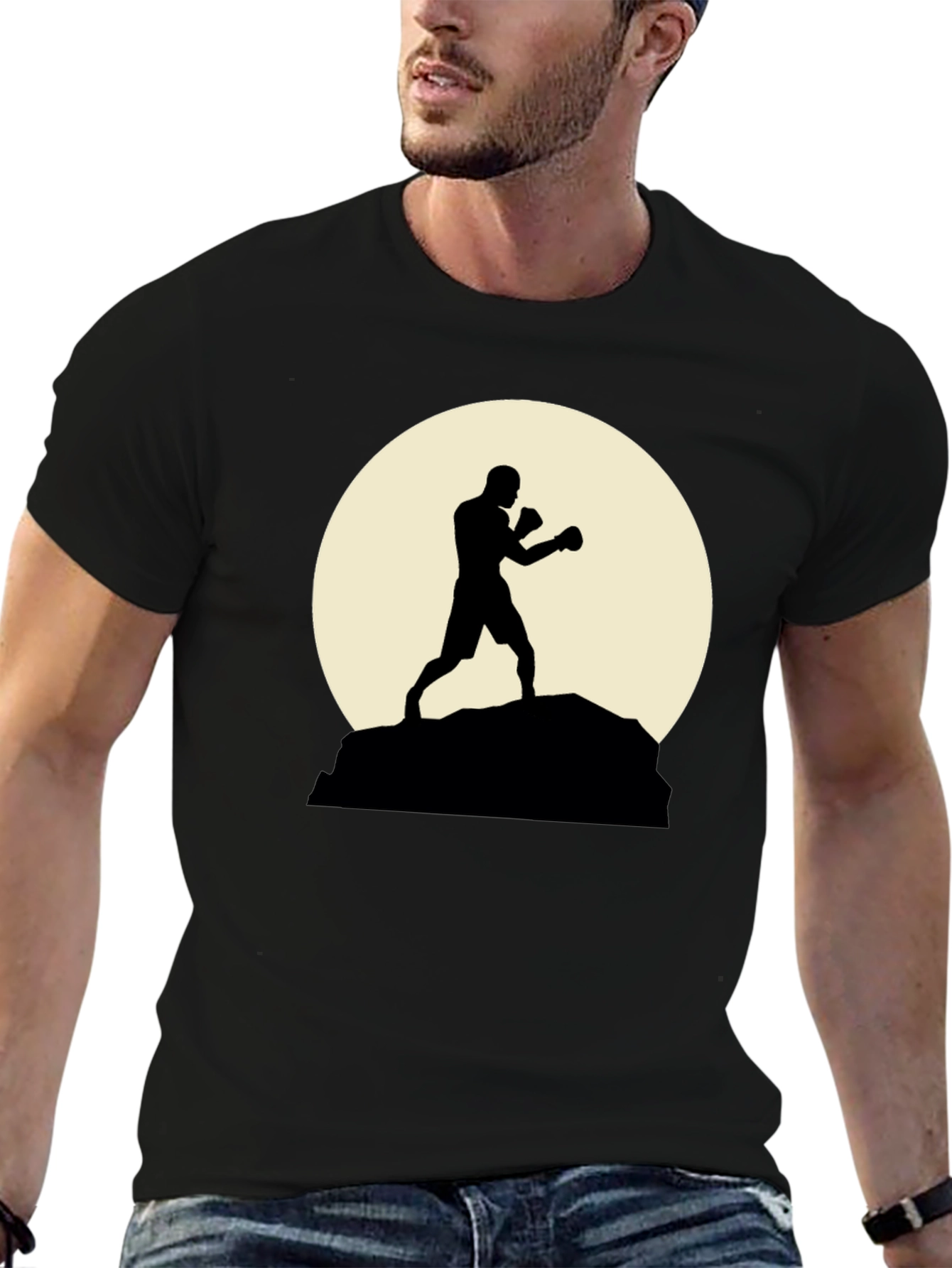 Silhouette Boxer Graphic Tee - Stylish Black Shirt