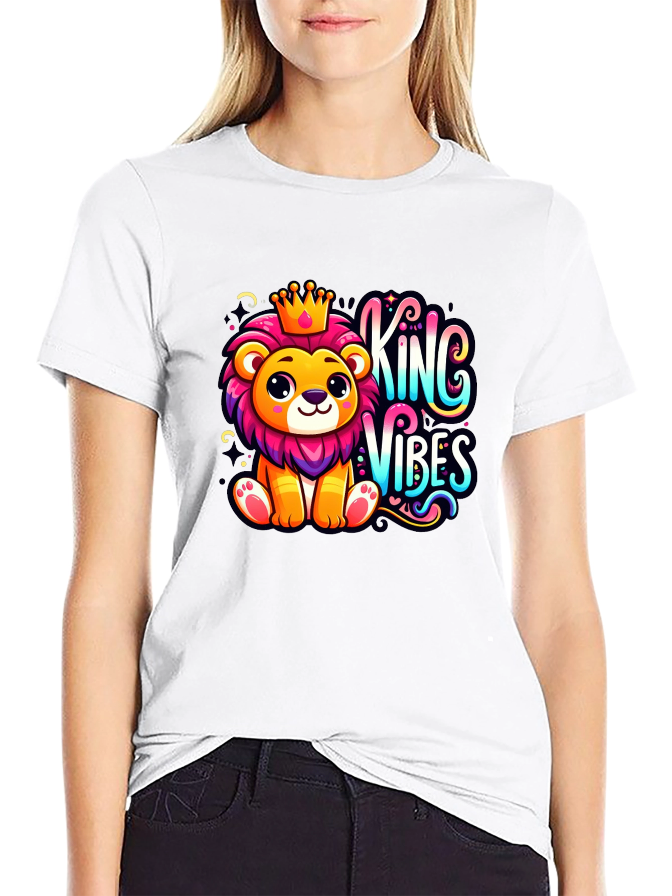 King Vibes Cartoon Lion T-Shirt