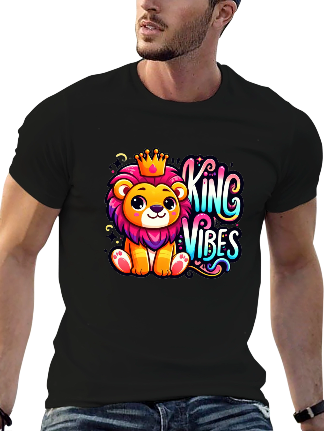 King Vibes Cartoon Lion T-Shirt