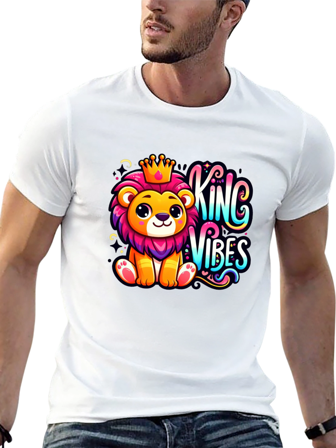King Vibes Cartoon Lion T-Shirt