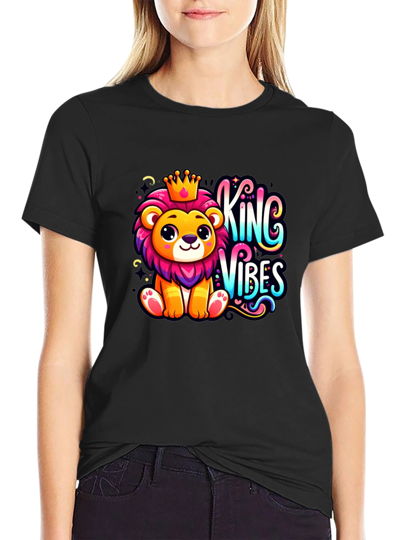 King Vibes Cartoon Lion T-Shirt