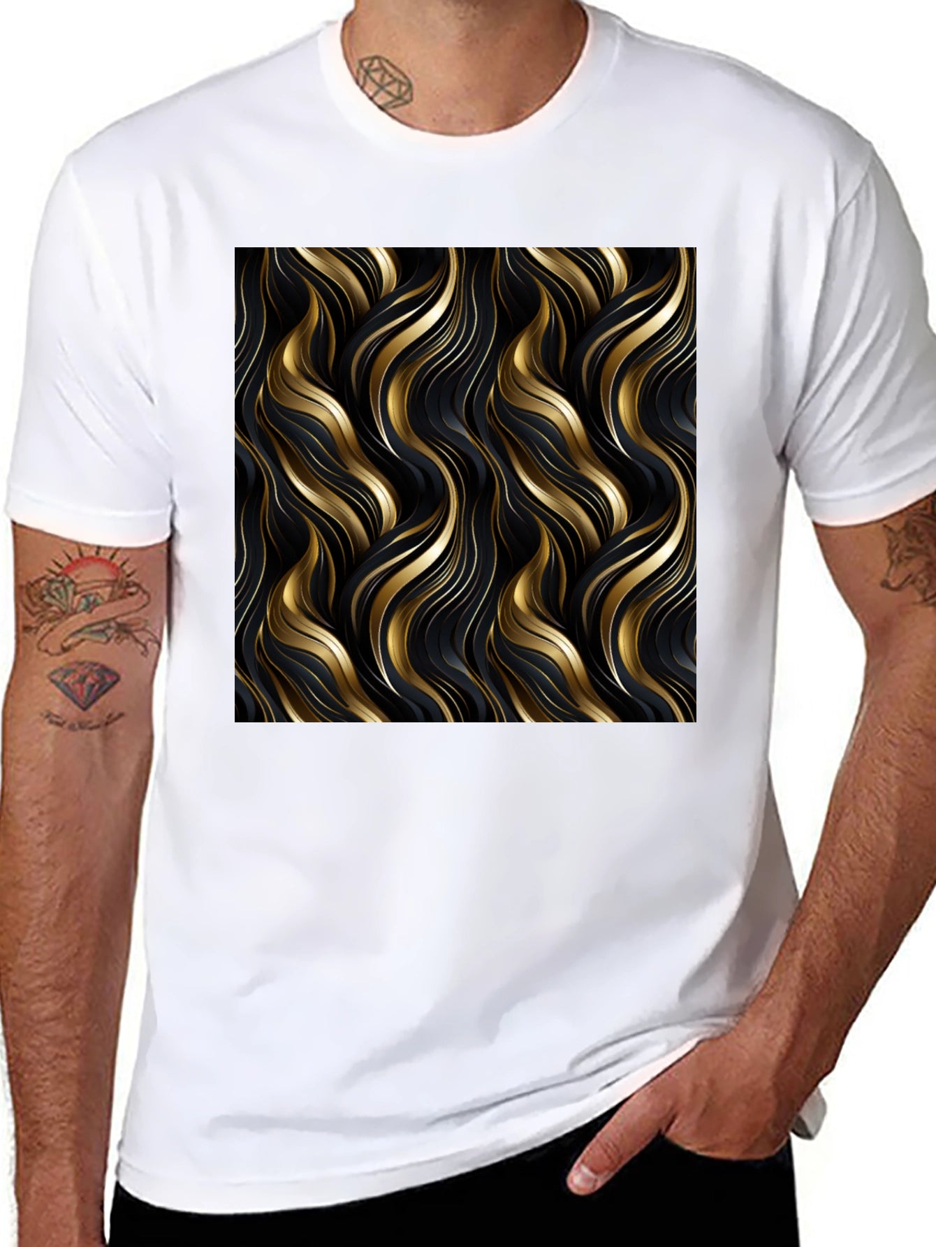 Elegant Gold Swirl T-Shirt - Modern Design