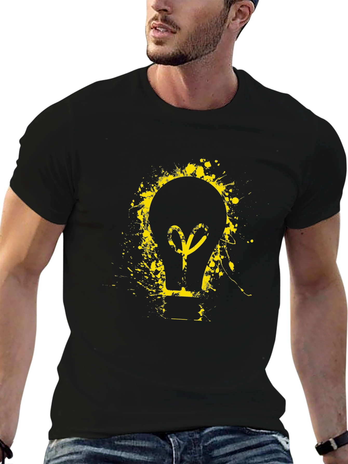Idea Bulb Graphic Tee - Black Cotton T-Shirt