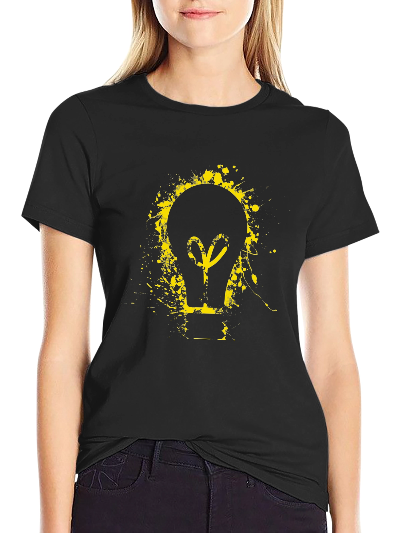 Idea Bulb Graphic Tee - Black Cotton T-Shirt