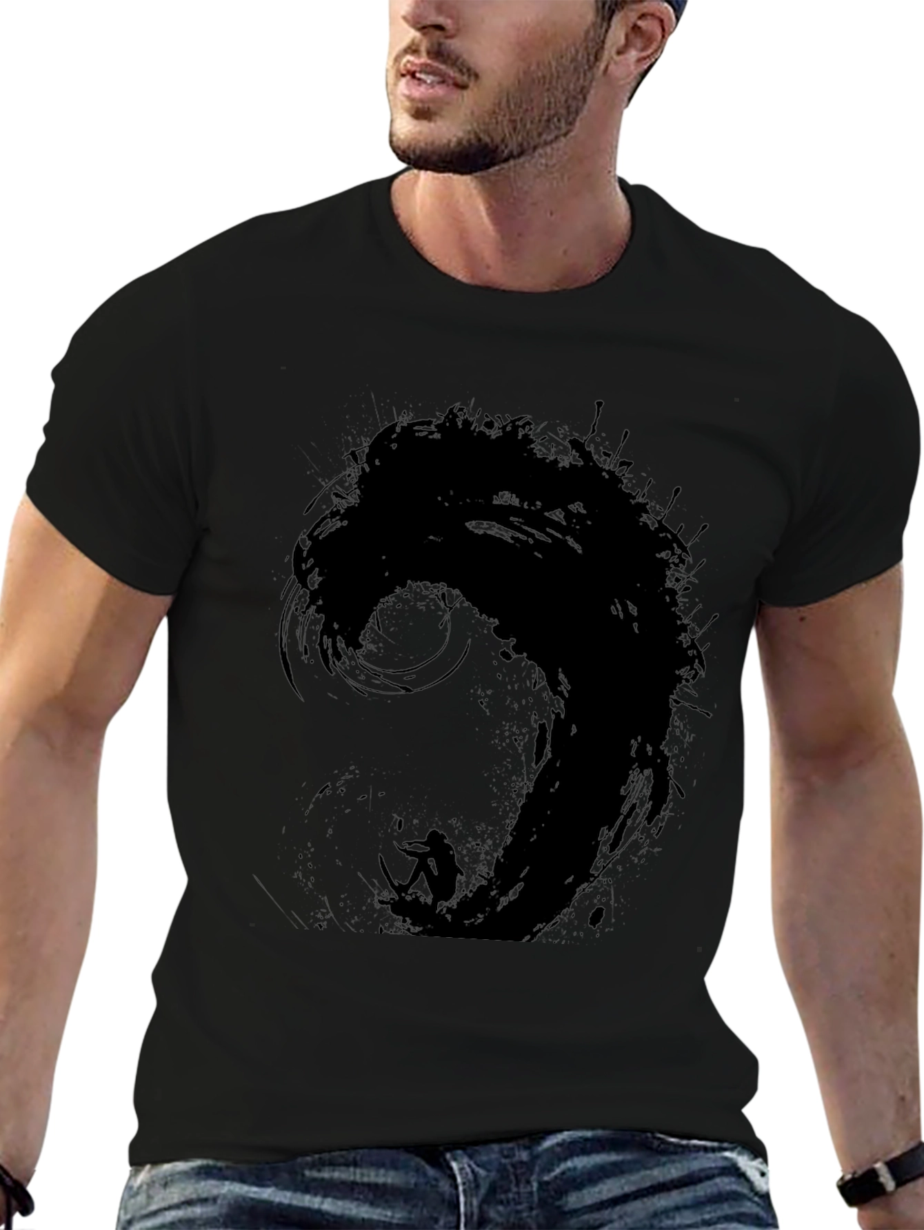 Black Wave Surfer Graphic Tee