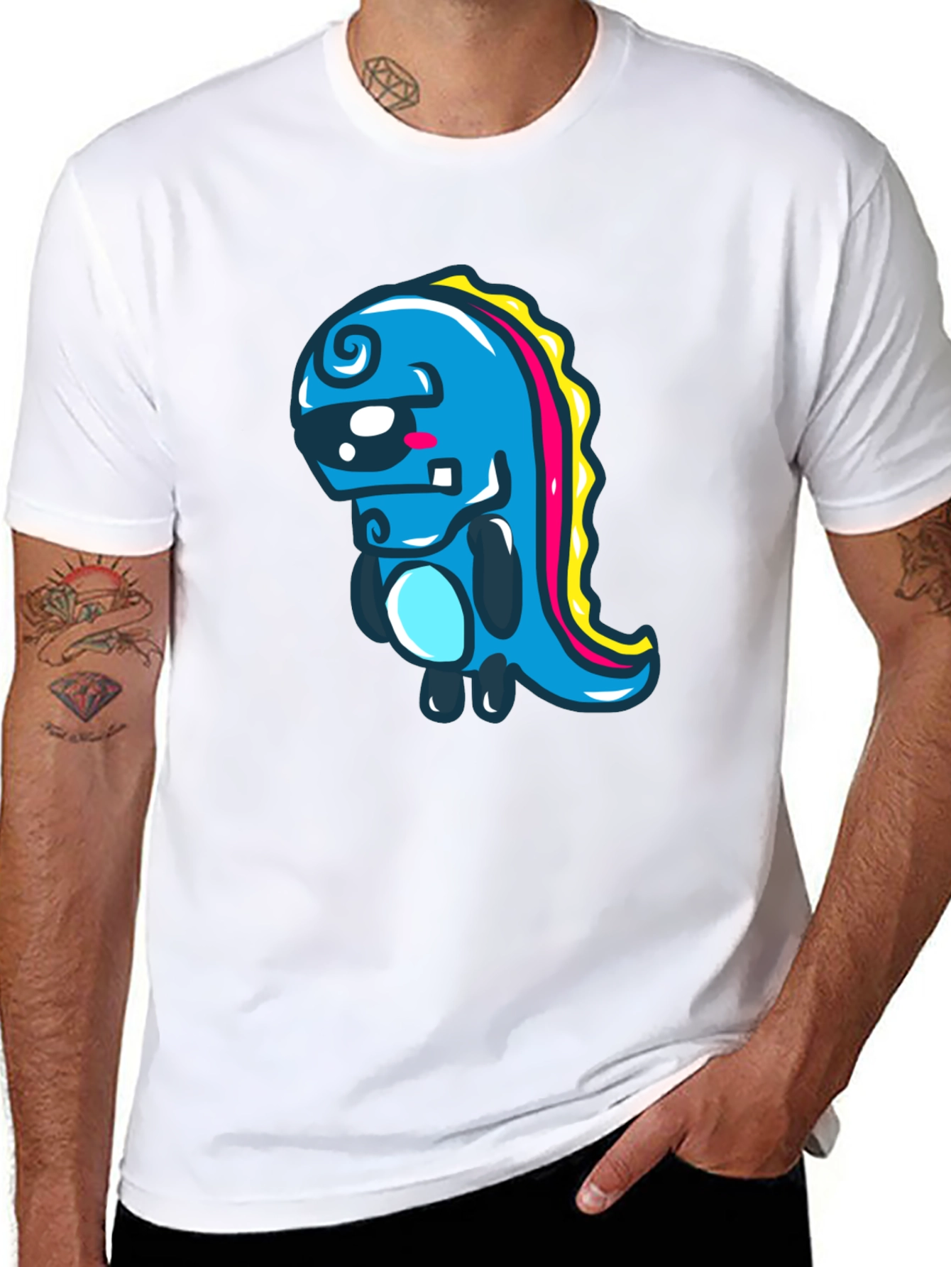 Cartoon Dinosaur Graphic Black T-Shirt