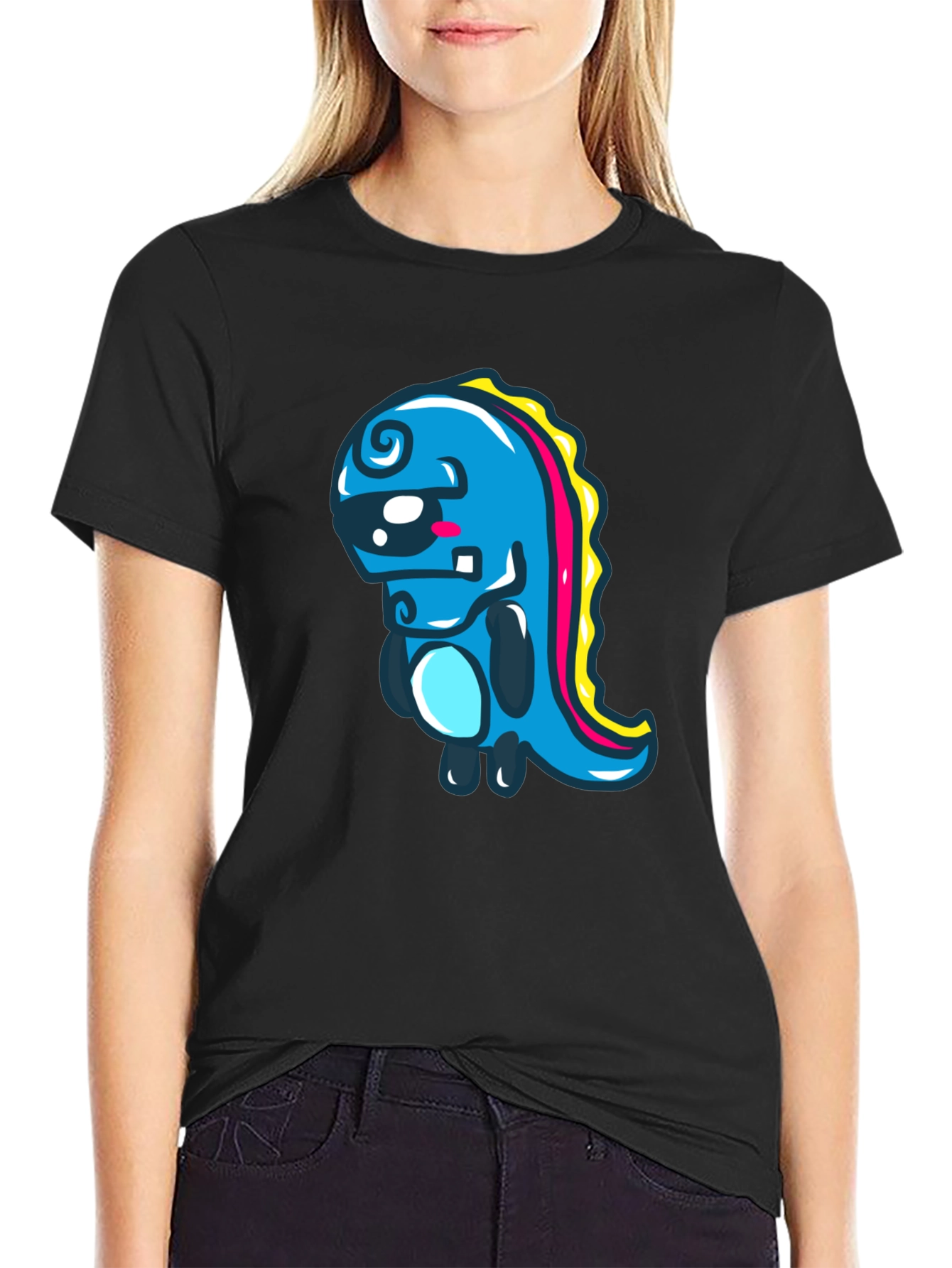Cartoon Dinosaur Graphic Black T-Shirt