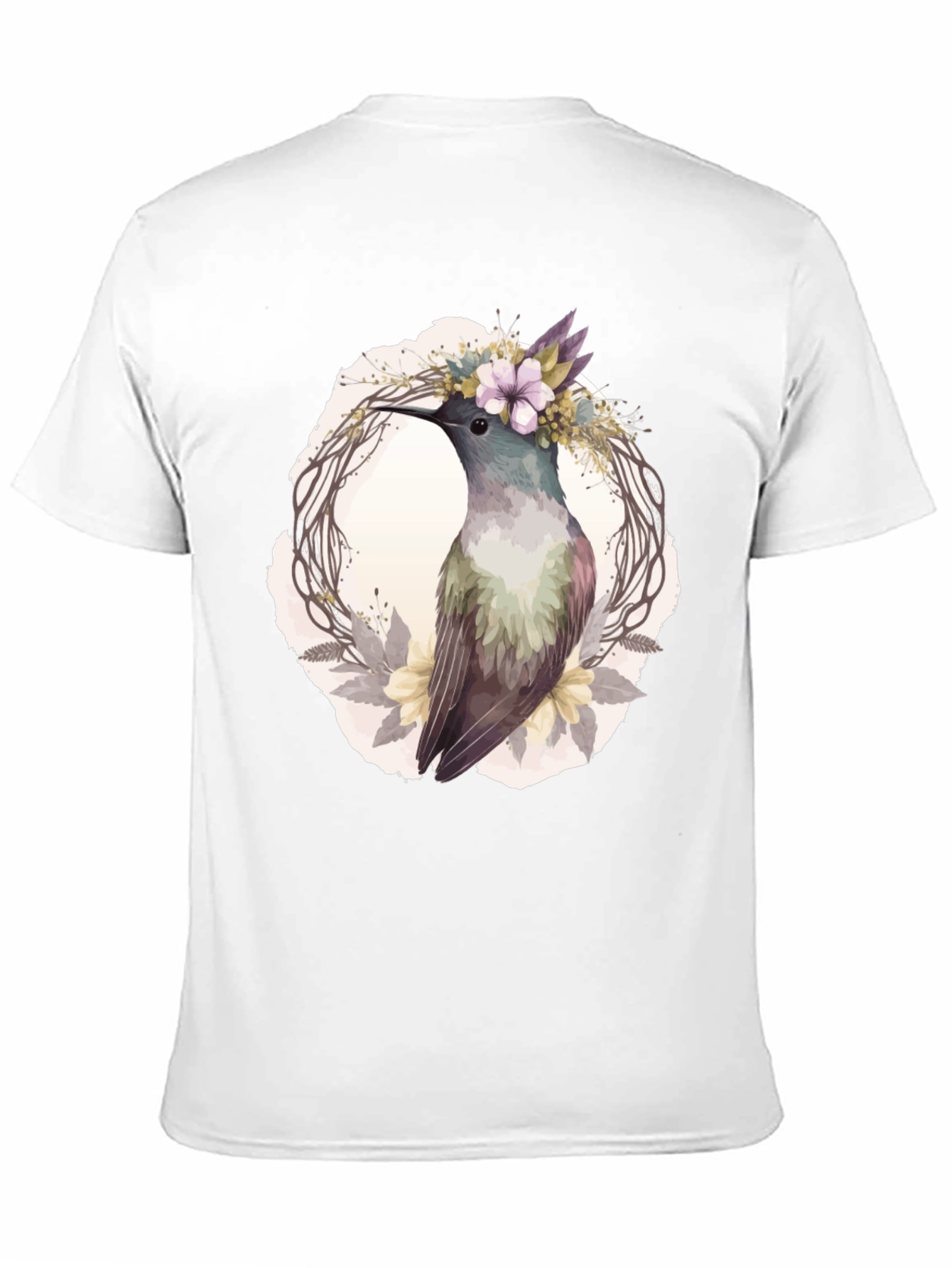 Hummingbird Floral Wreath T-Shirt - Nature Lover Tee