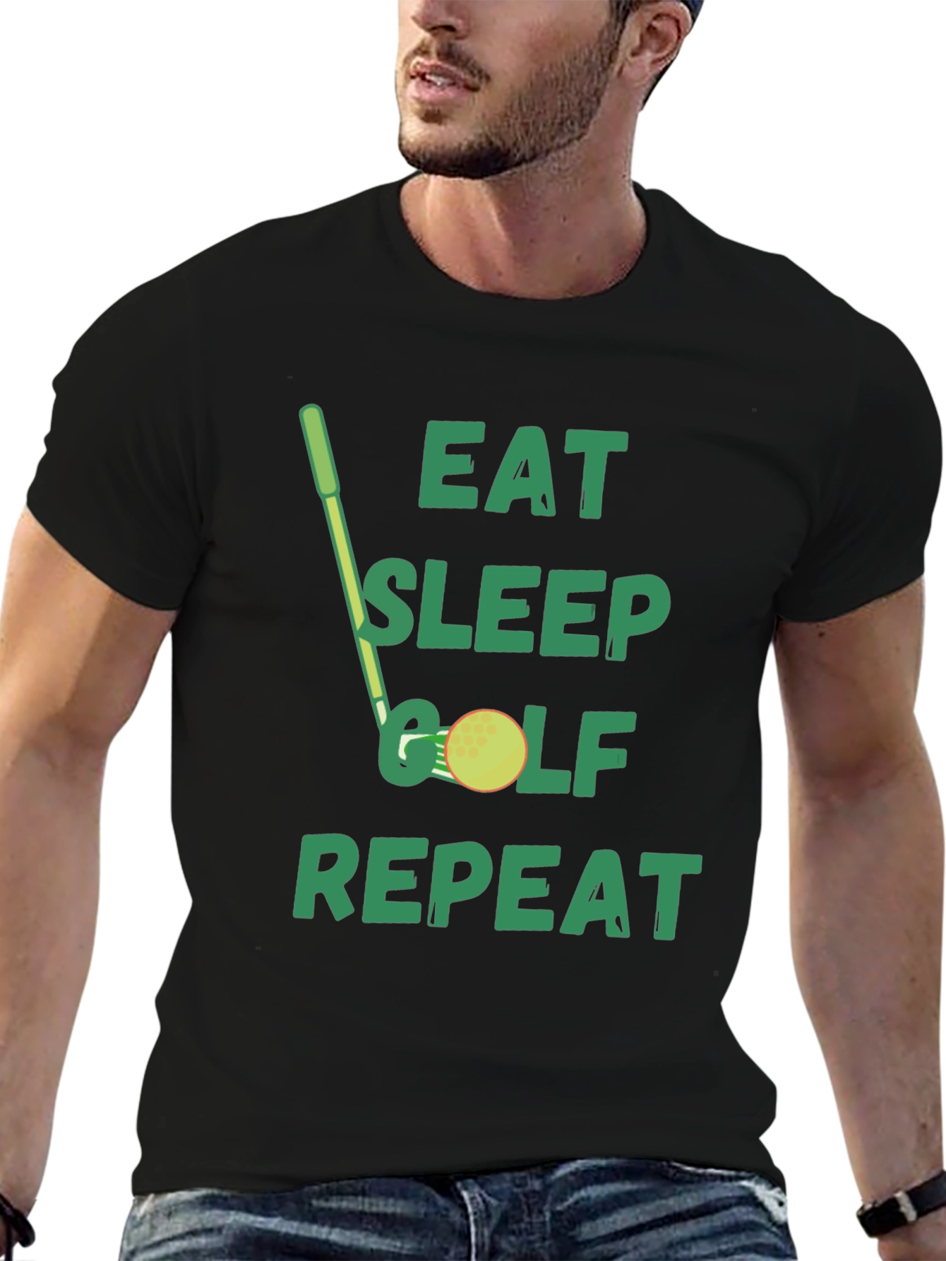 Eat Sleep Golf Repeat Black Graphic Tee
