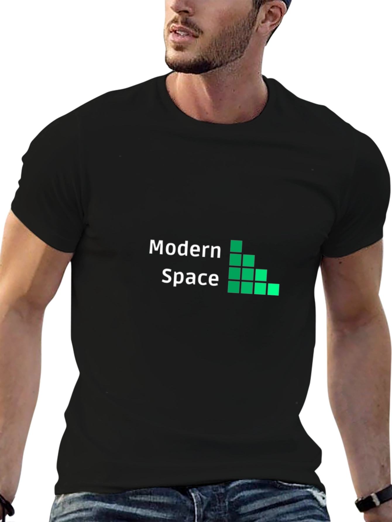 Modern Space Black Graphic Tee for Men