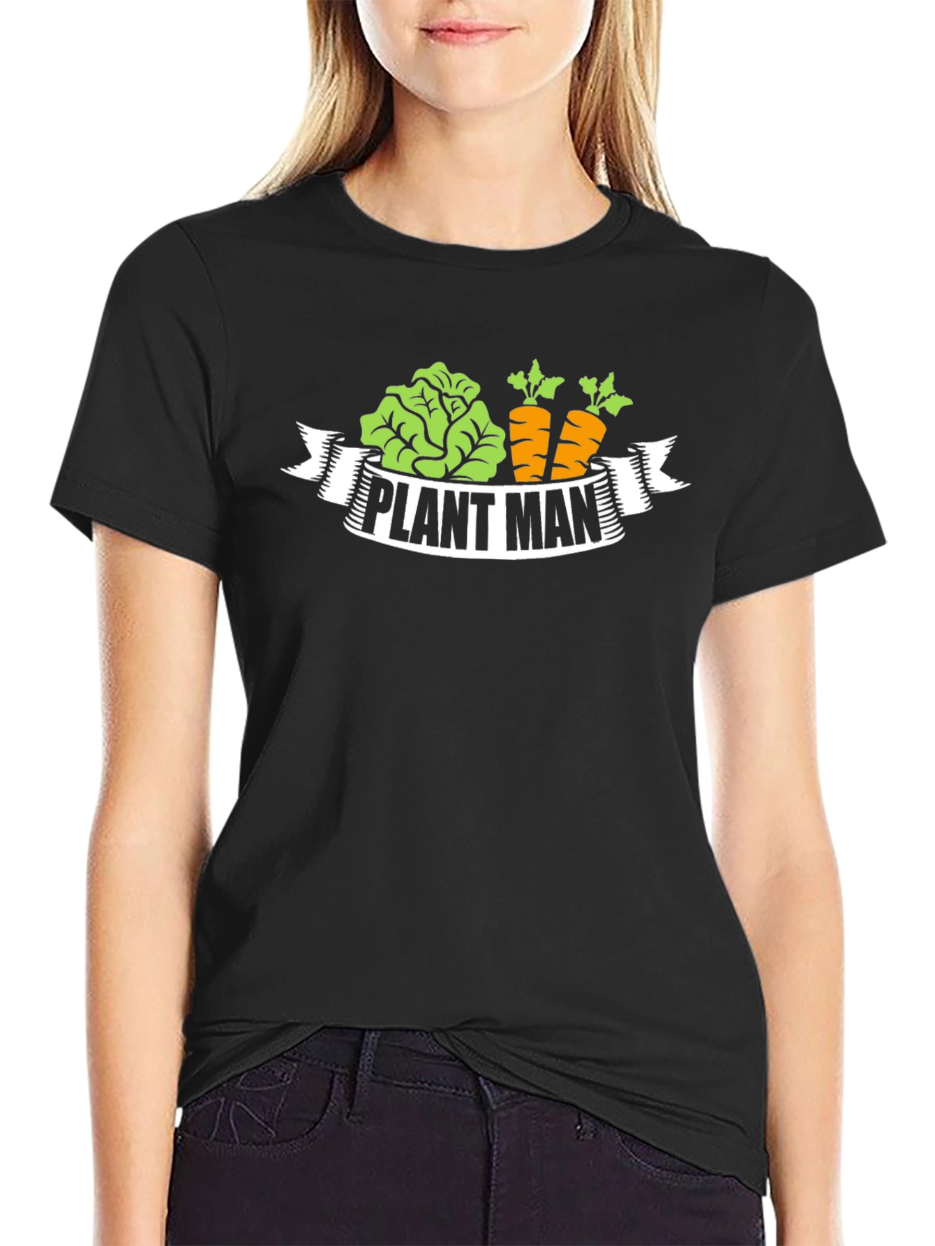 Plant Man T-Shirt - Black Gardening Vegan Carrots Lettuce