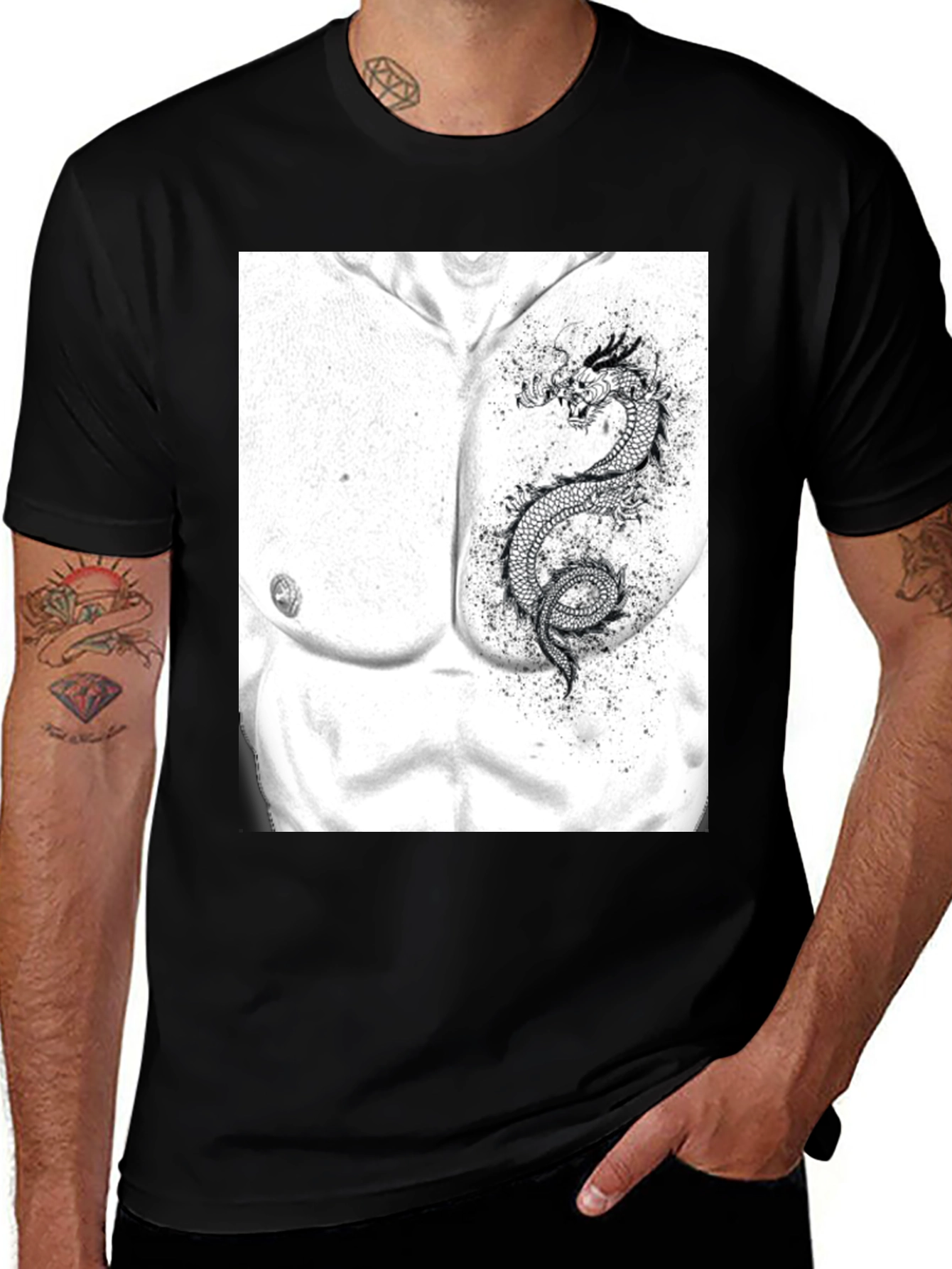 Dragon Chest Graphic Black T-Shirt