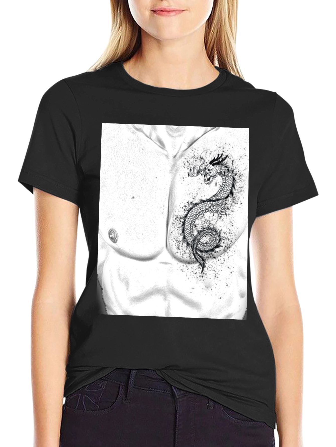 Dragon Chest Graphic Black T-Shirt