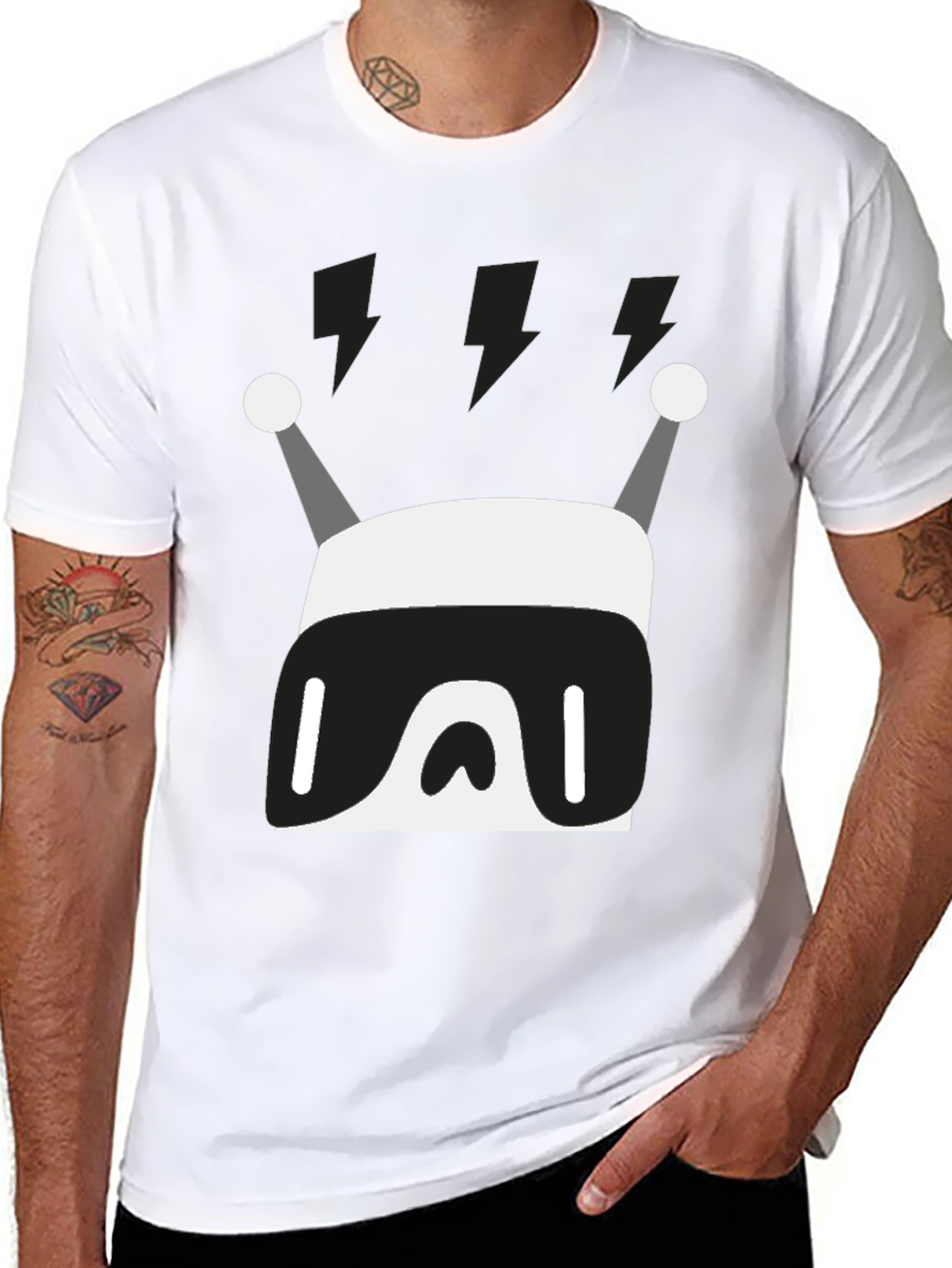Modern Robot Graphic Print Black T-Shirt