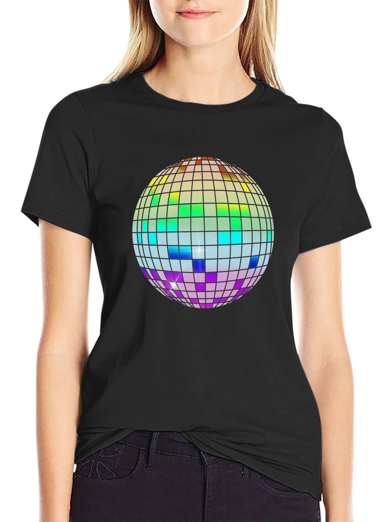 Rainbow Disco Ball Graphic Tee - Black