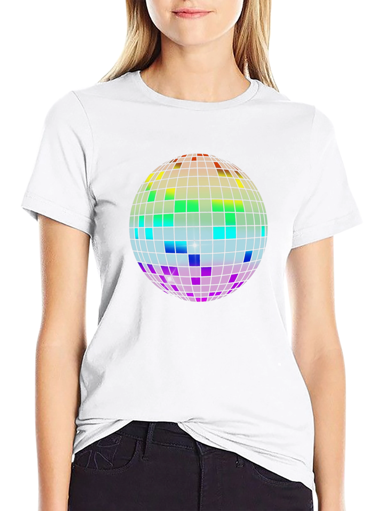 Rainbow Disco Ball Graphic Tee - Black