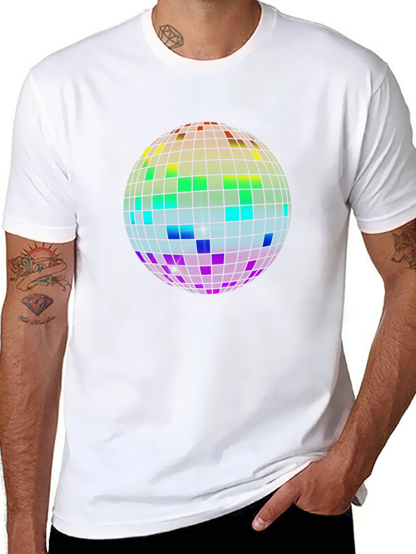Rainbow Disco Ball Graphic Tee - Black