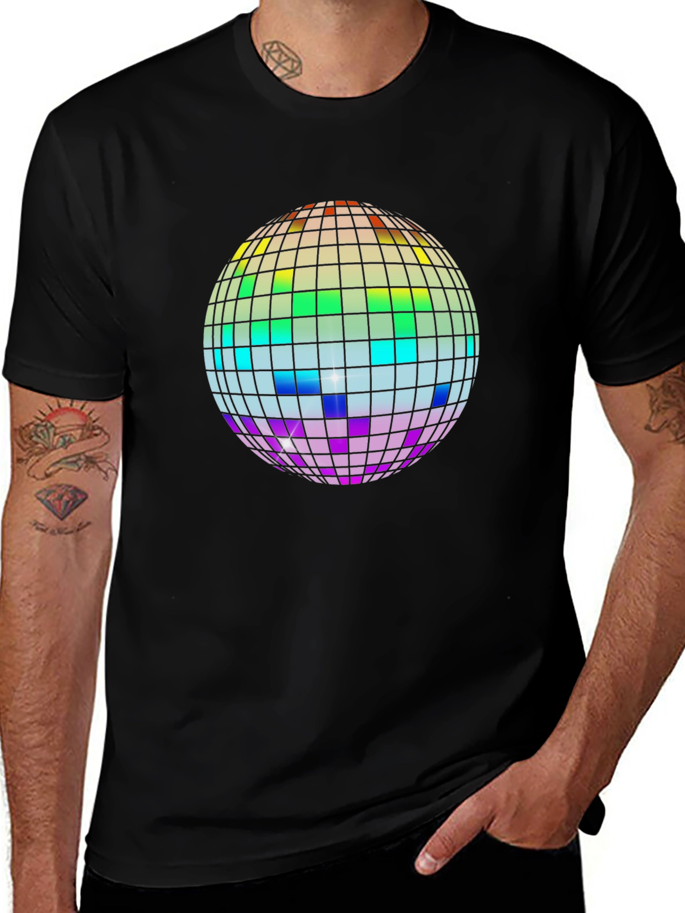 Rainbow Disco Ball Graphic Tee - Black