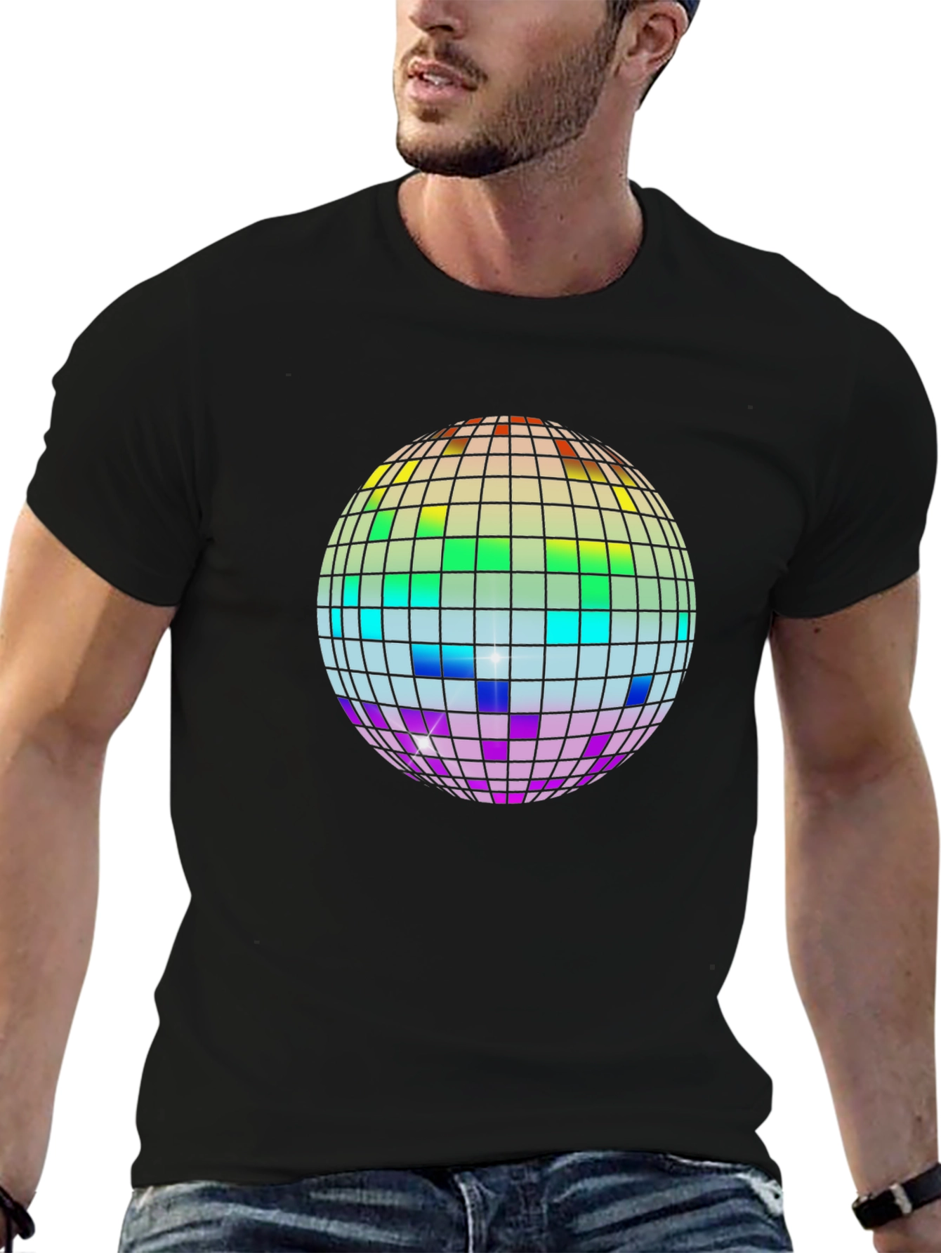 Rainbow Disco Ball Graphic Tee - Black
