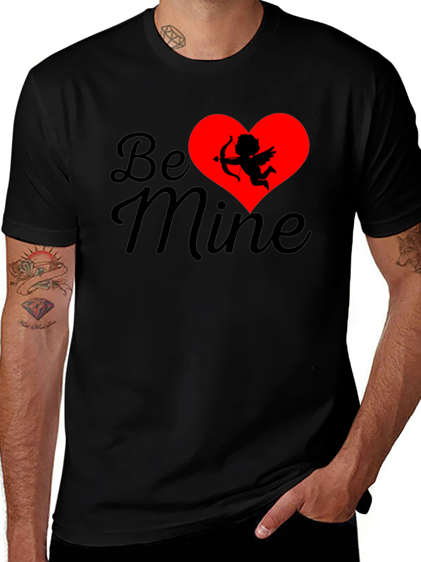 Be Mine Cupid Graphic Tee - Black
