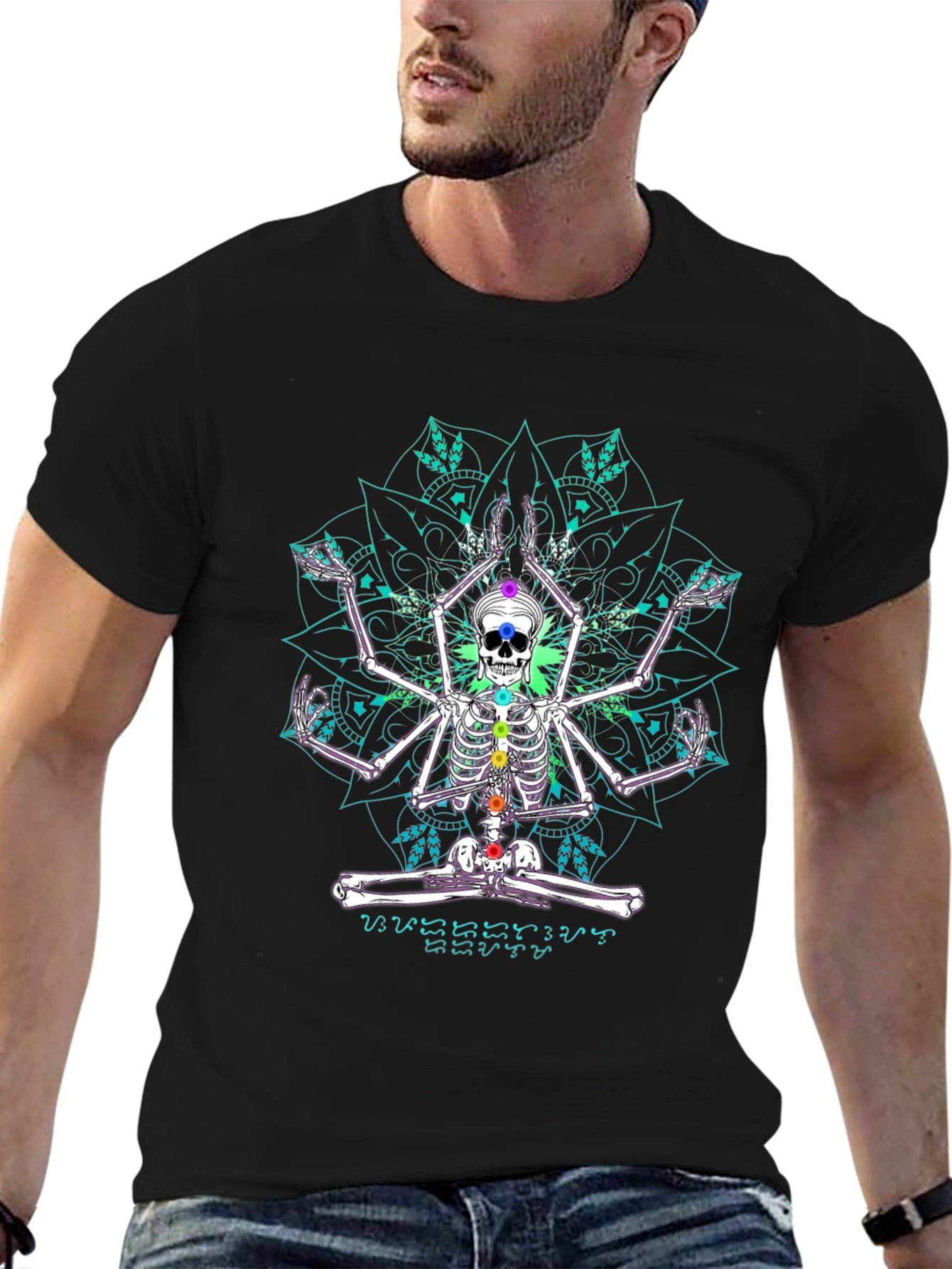 Skeleton Yoga Mandala Black T-Shirt