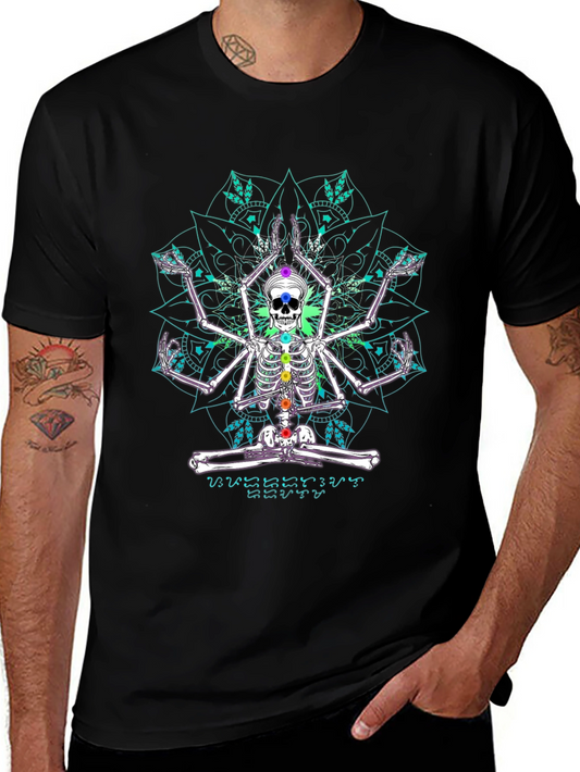 Skeleton Yoga Mandala Black T-Shirt