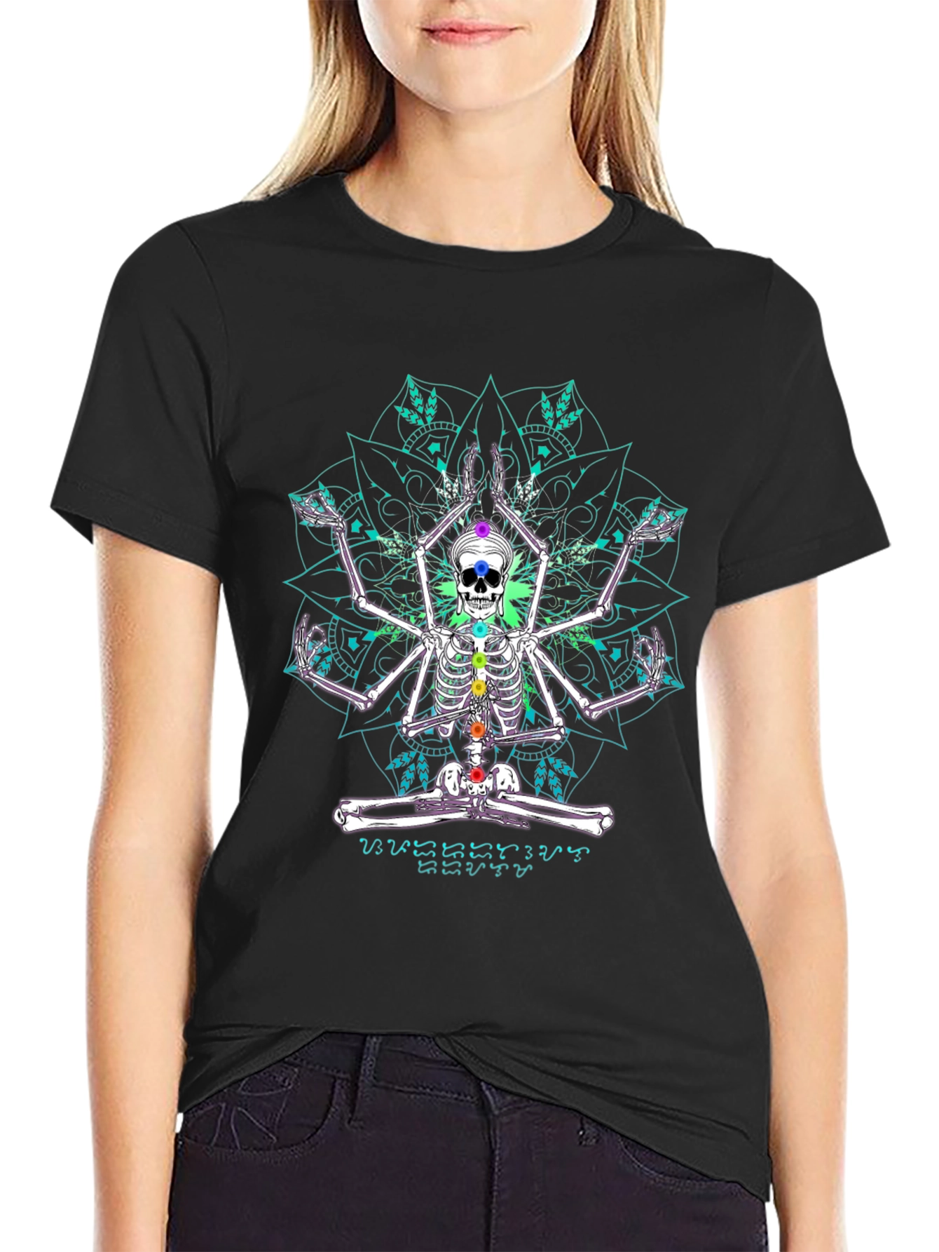 Skeleton Yoga Mandala Black T-Shirt