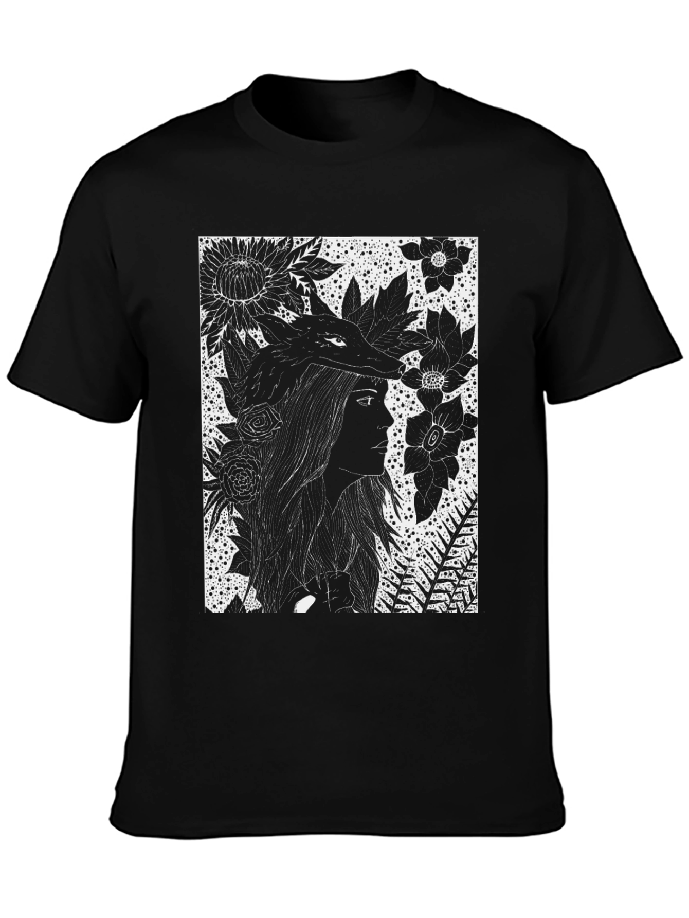Black Floral Wolf Graphic Tee