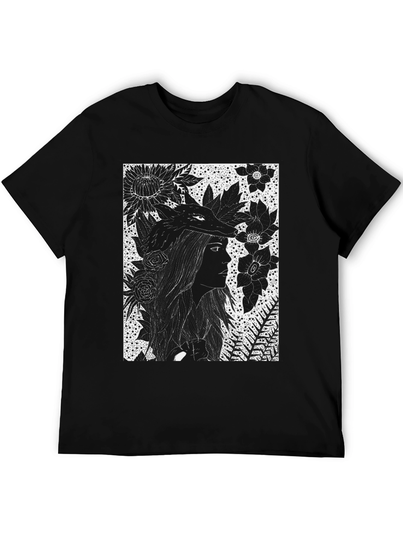 Black Floral Wolf Graphic Tee