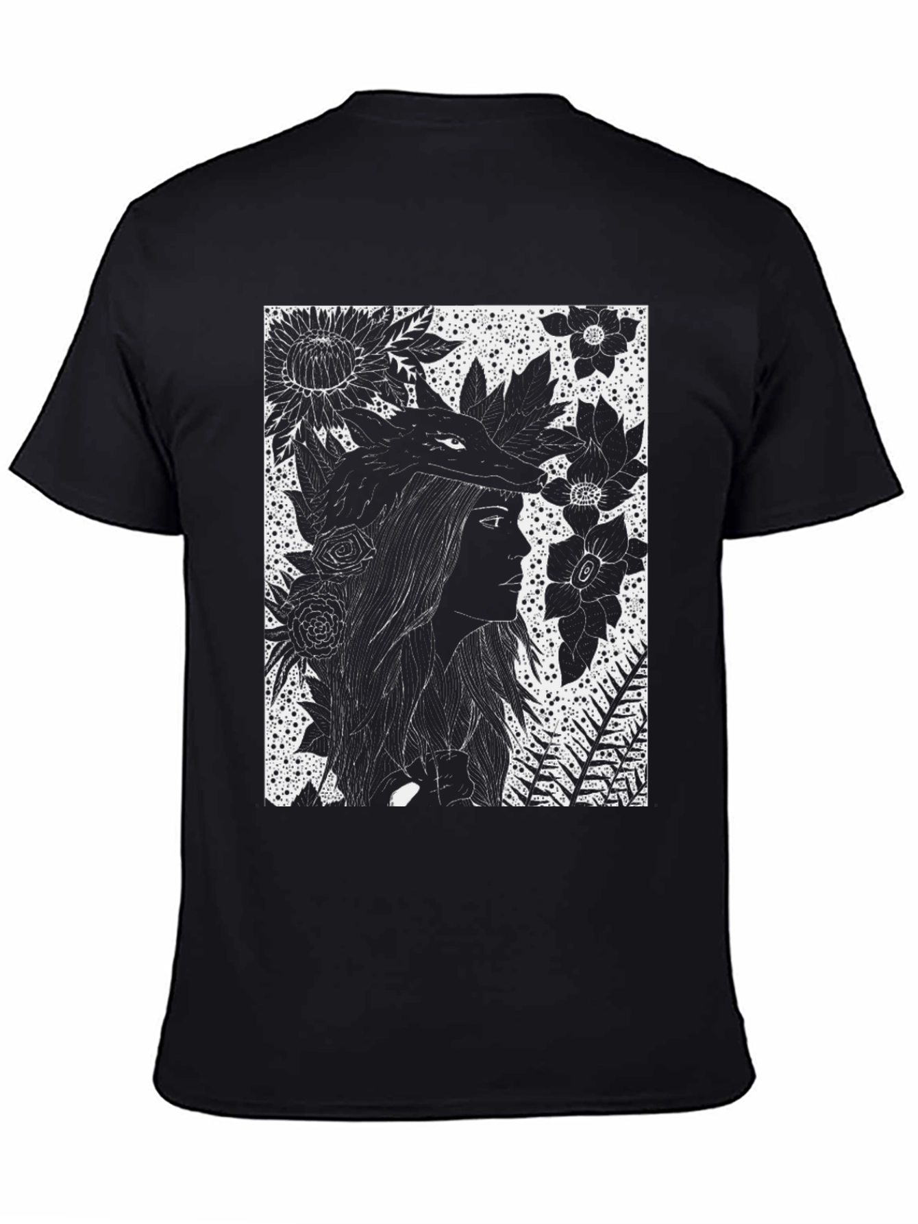 Black Floral Wolf Graphic Tee