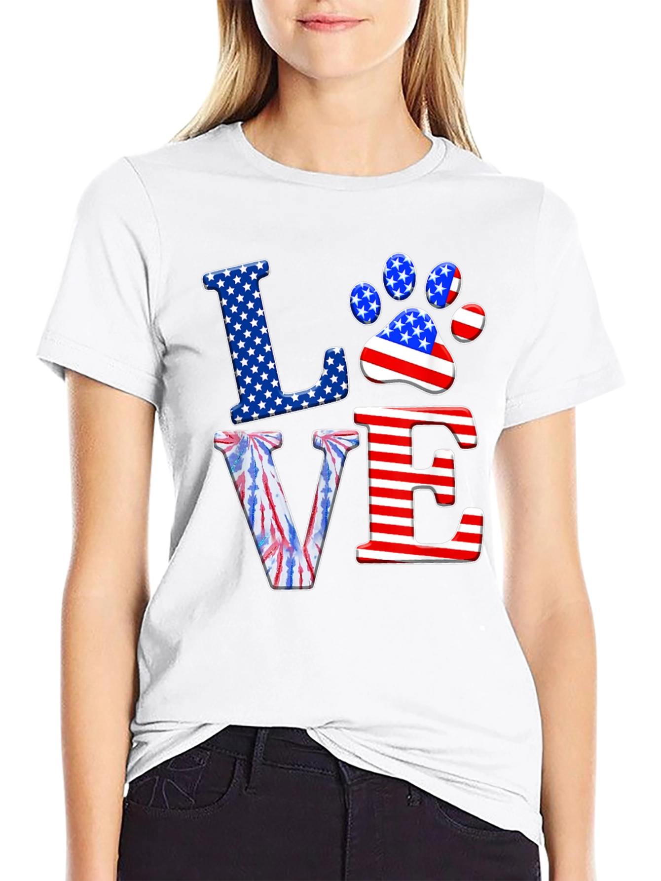 Patriotic Paw Print Love T-Shirt