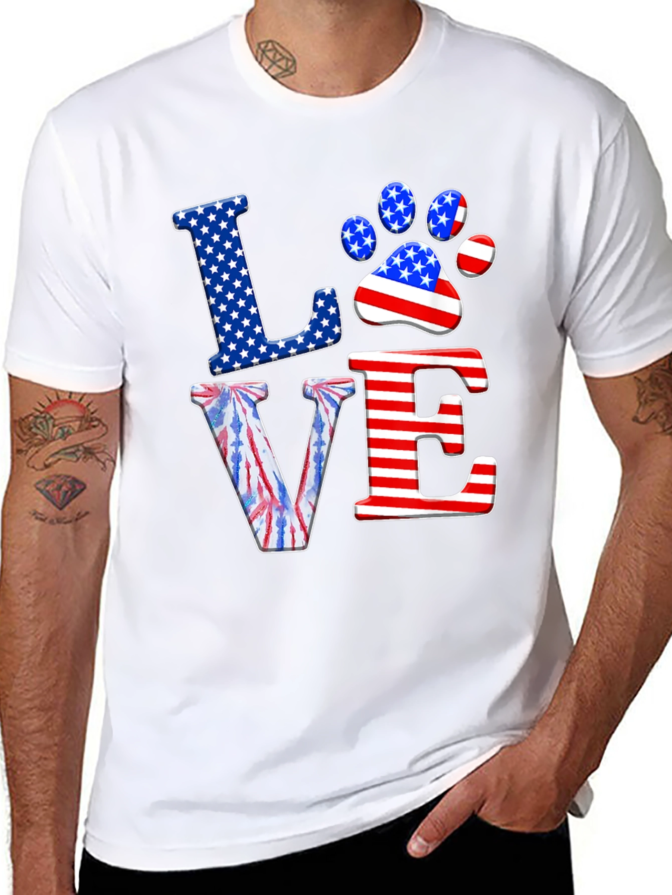 Patriotic Paw Print Love T-Shirt