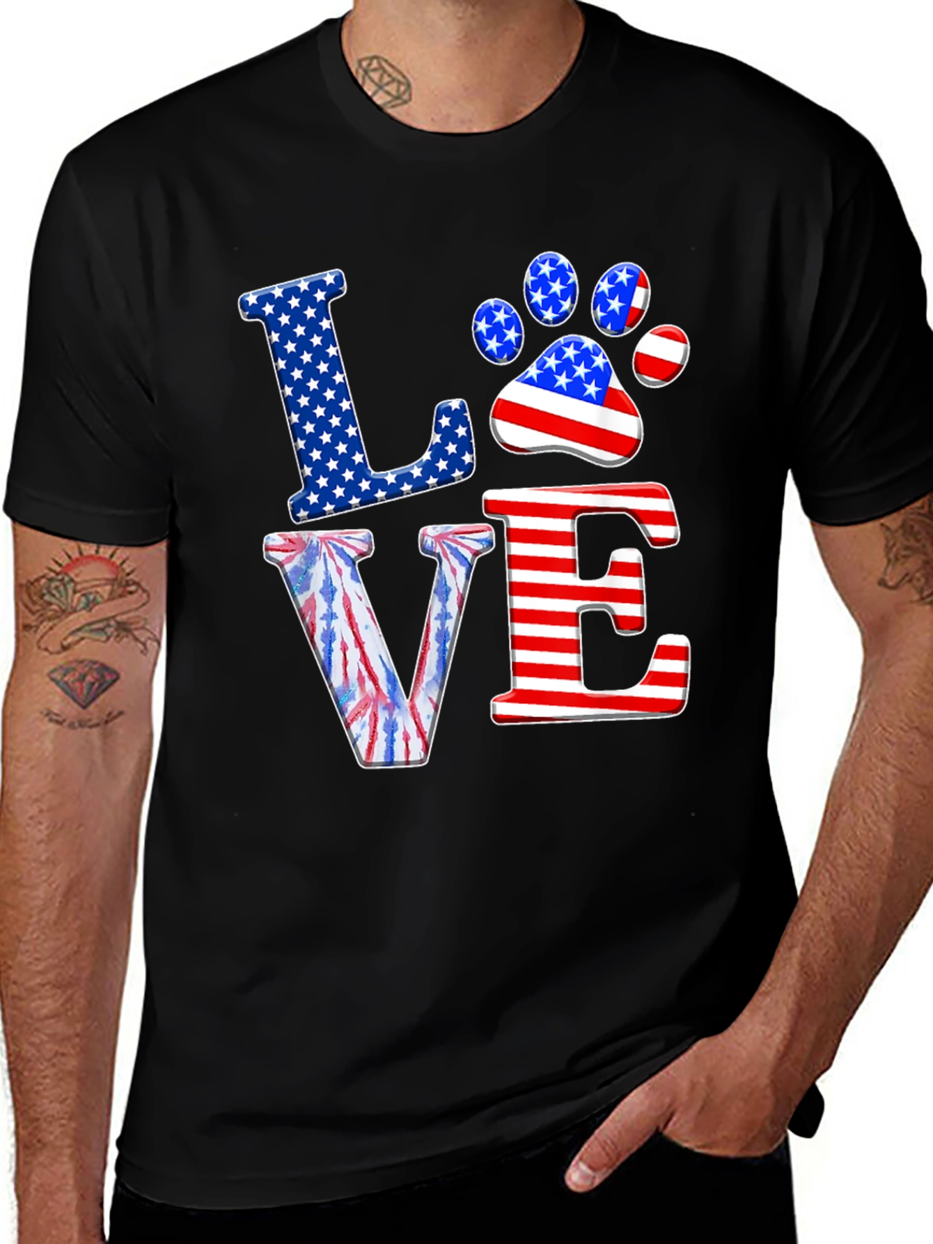Patriotic Paw Print Love T-Shirt