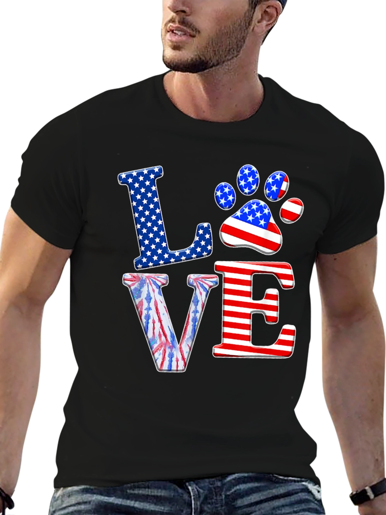 Patriotic Paw Print Love T-Shirt