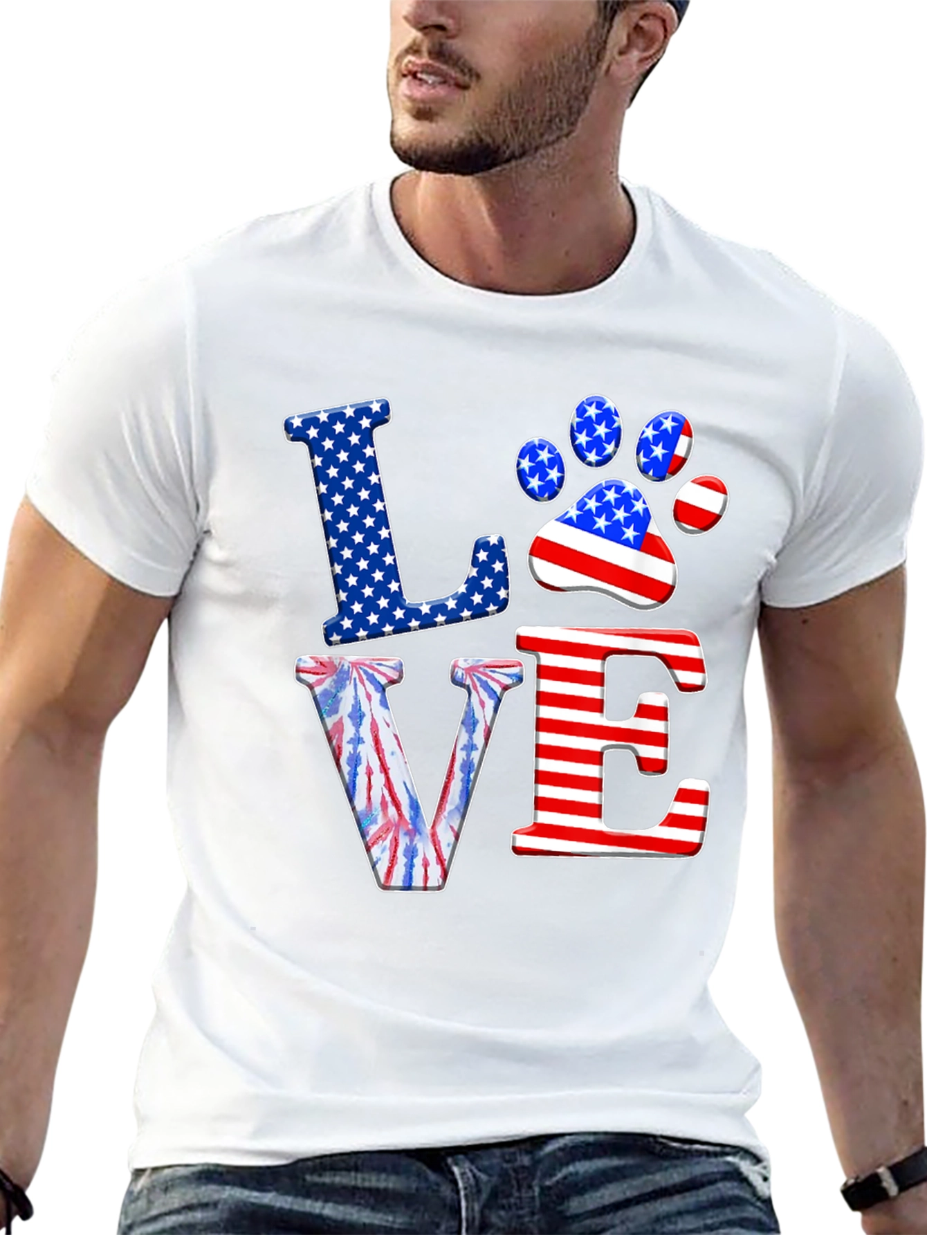 Patriotic Paw Print Love T-Shirt